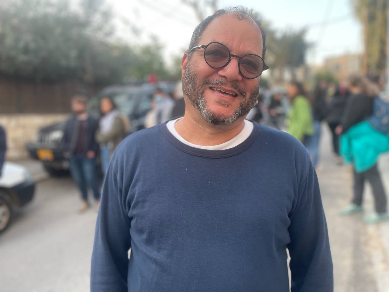 Cassif speaks to reporters during a demonstration in support of Palestinians in the Sheikh Jarrah neighbourhood in Jerusalem on February 18, 2022