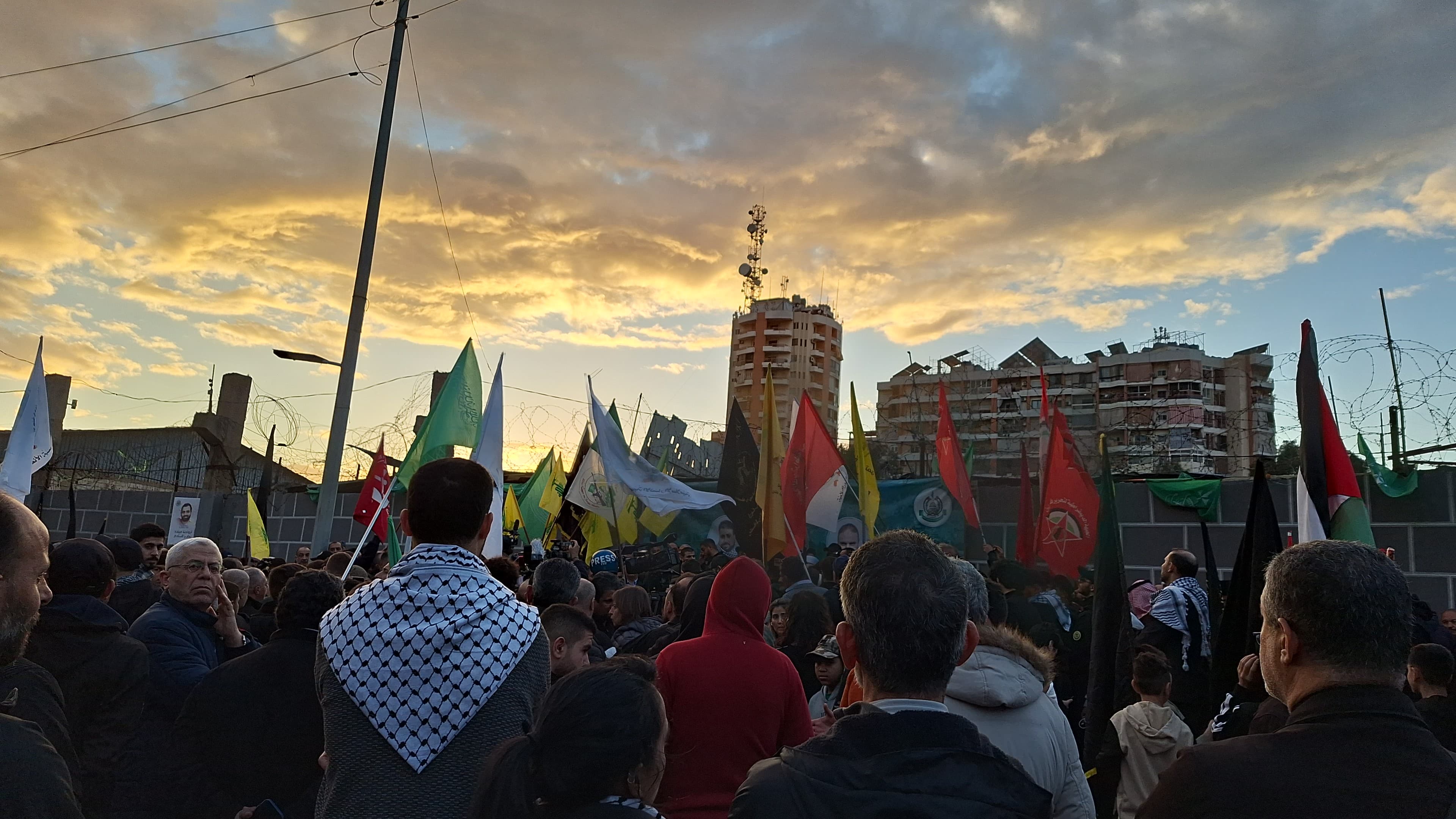 Palestinians in Lebanon gather inside Shatila refugee camp to commemorate the death of top Hamas official Saleh al-Arrouri, two days after he was assassinated by an Israeli drone. Photo credit--Mat Nashed, Al Jazeera