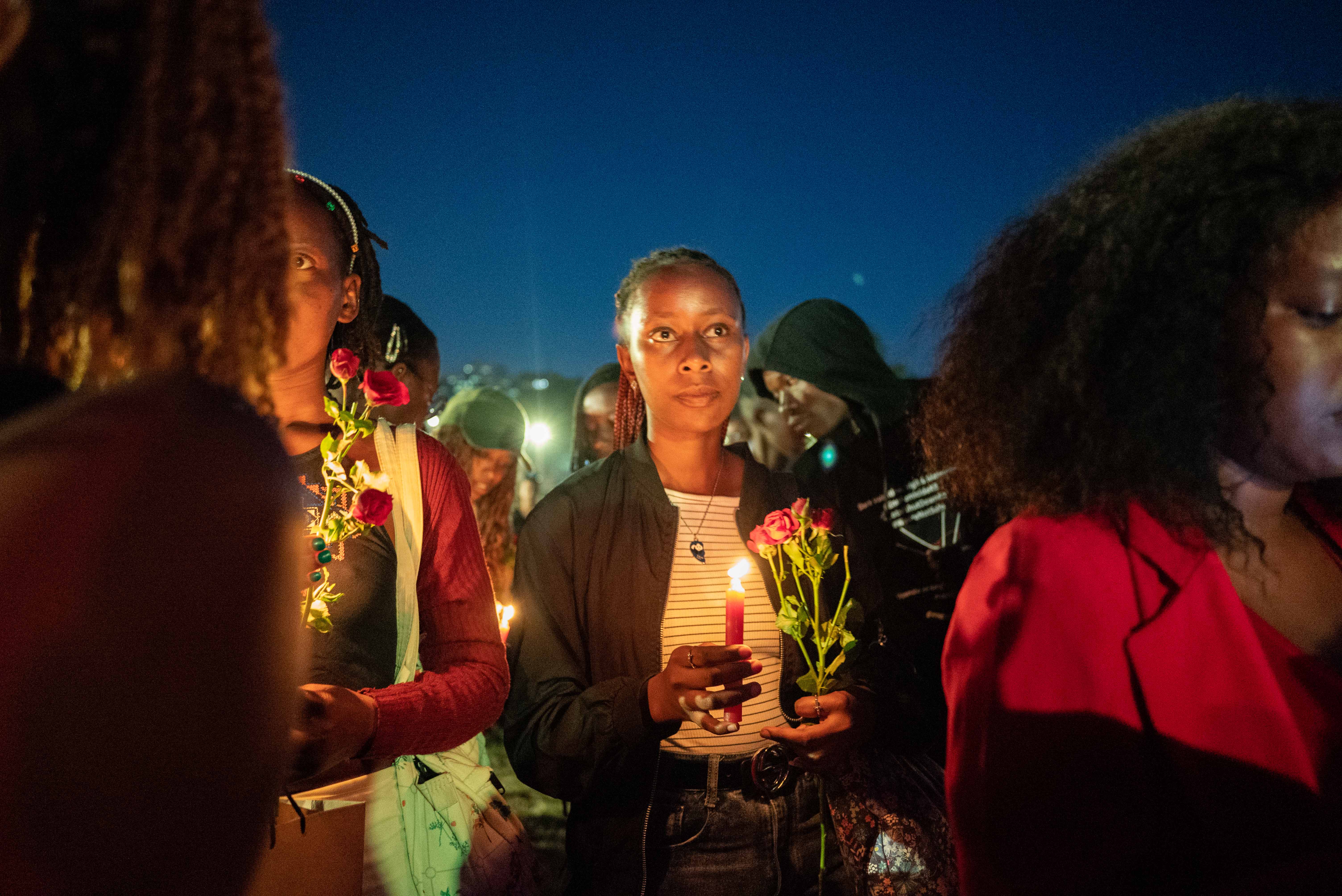 With flowers in hand, hundreds of mourners gather at the Dark Valentine vigil held on February 14, 2024