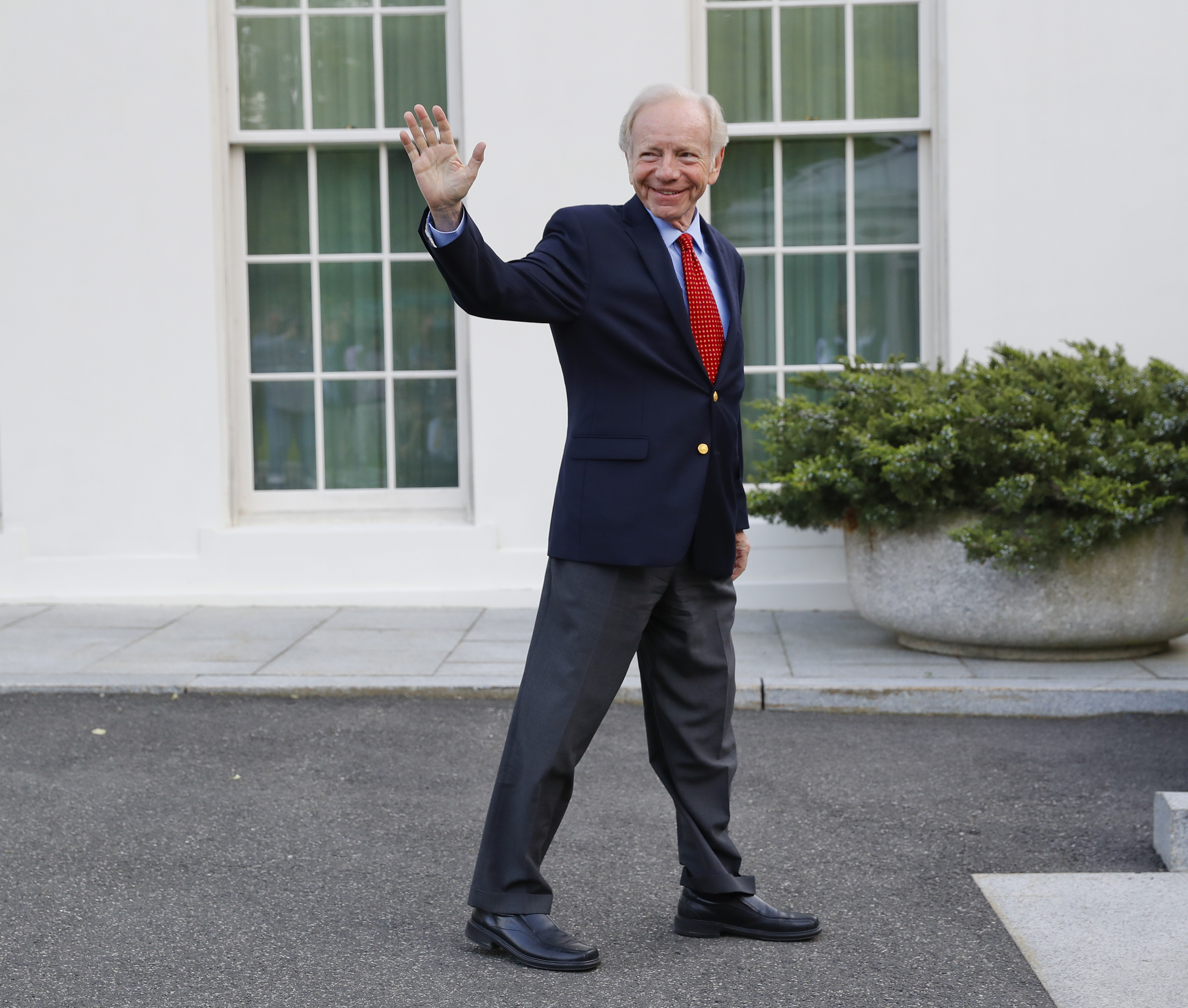 Joe Lieberman leaves the White House after a visit on May 17, 2017