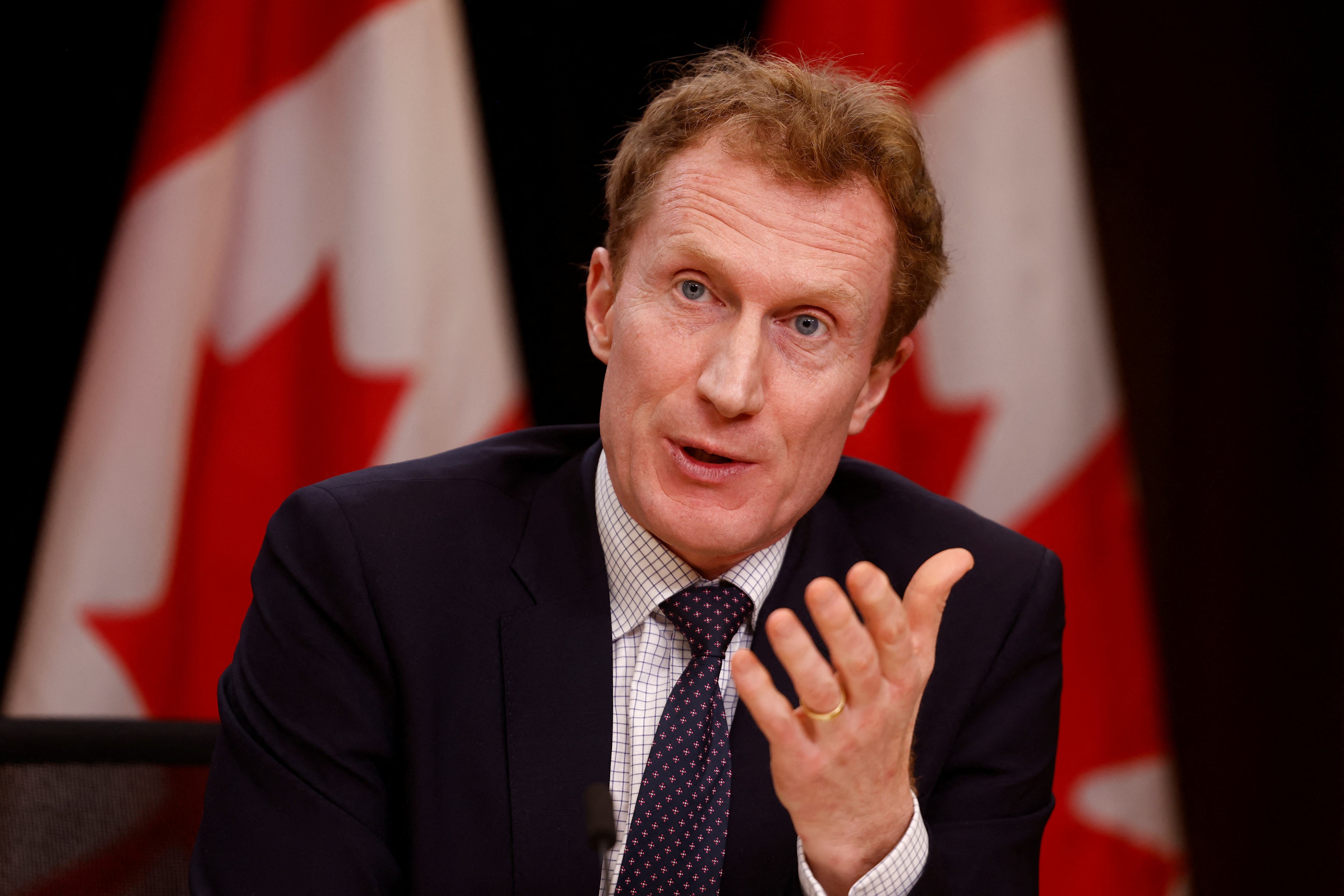 Canada's immigration minister Marc Miller speaks at a news conference