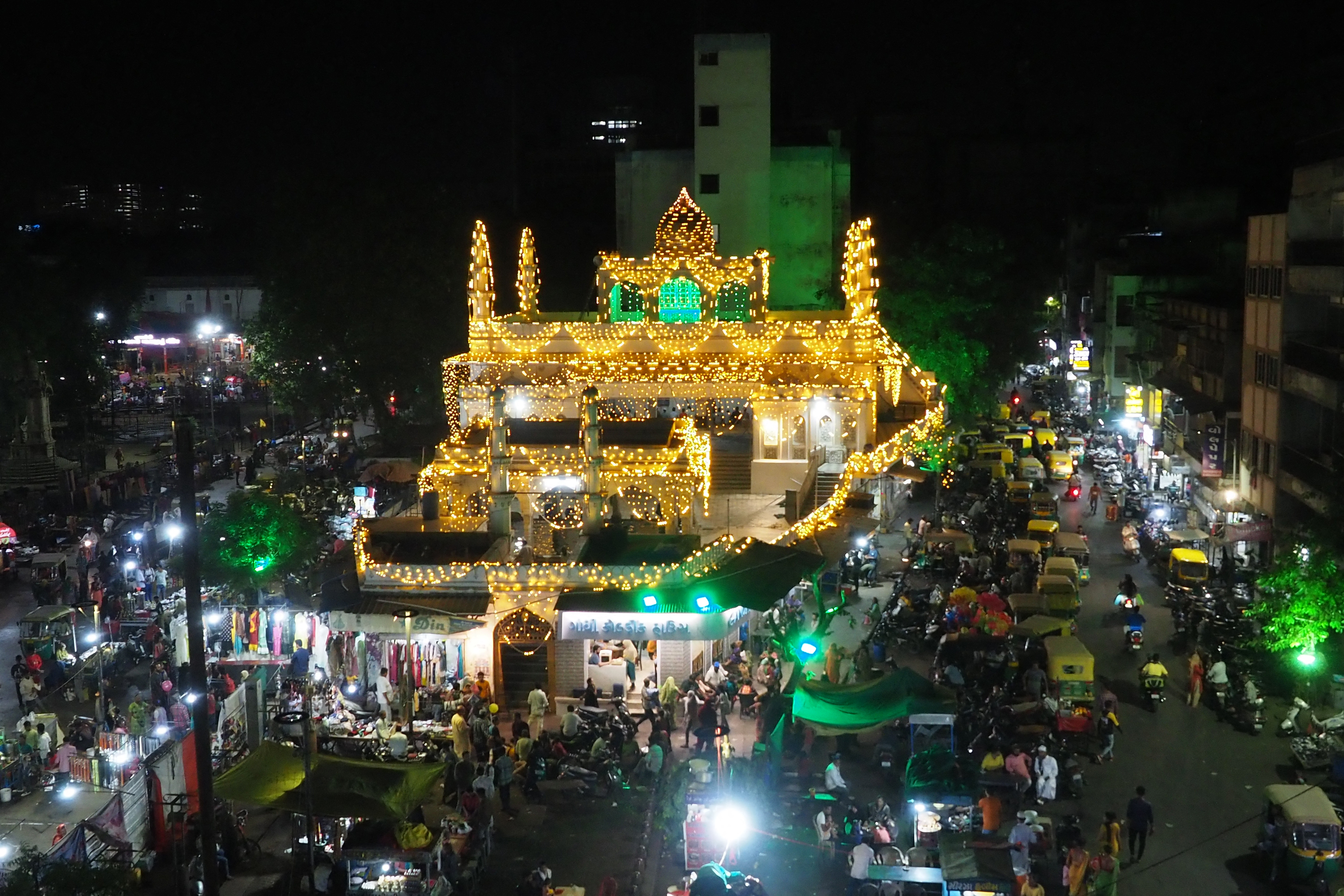 A general view shows the Alif Ki mosque illuminated during the holy month of Ramadan, ahead of Eid al-Fitr, in Ahmedabad on April 19, 2023 [Sam Panthaky/AFP]