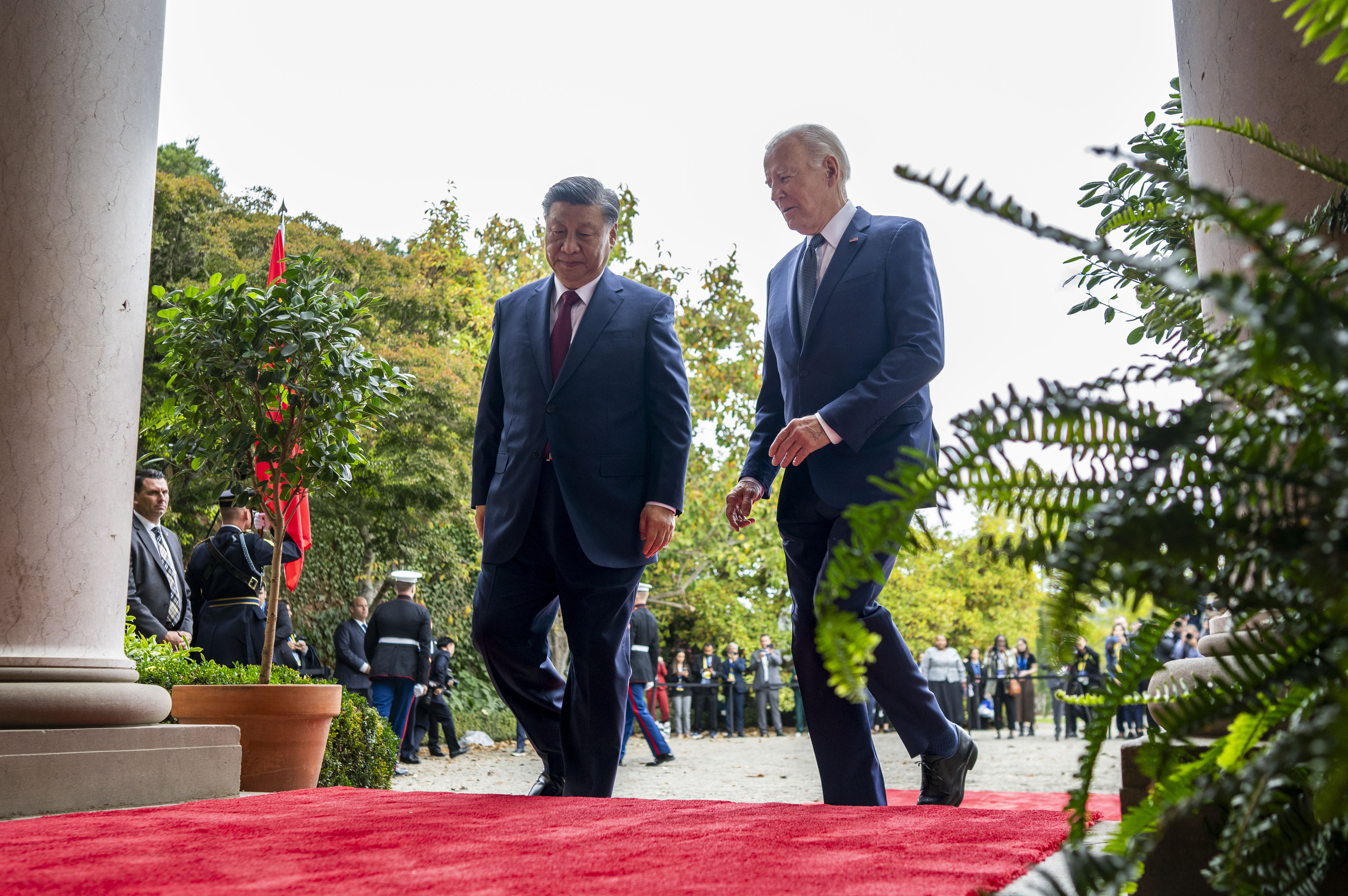 President Joe Biden greets China’s President Xi Jinping at the Filoli Estate in Woodside, California, on Wednesday, November 15, 2023, on the sidelines of the Asia Pacific Economic Cooperative conference