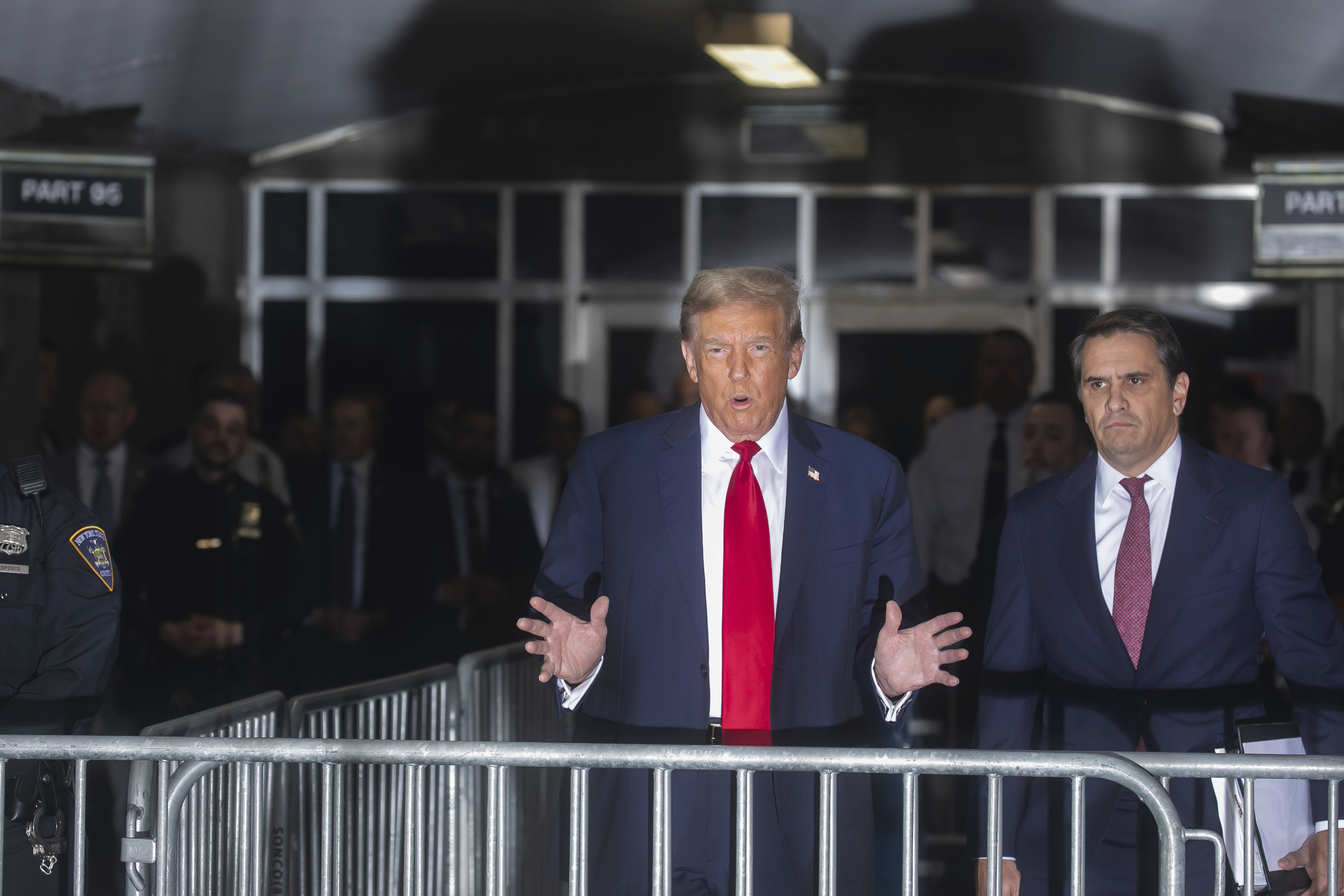 Former US President Donald Trump attends trial at Manhattan Criminal Court on April 15
