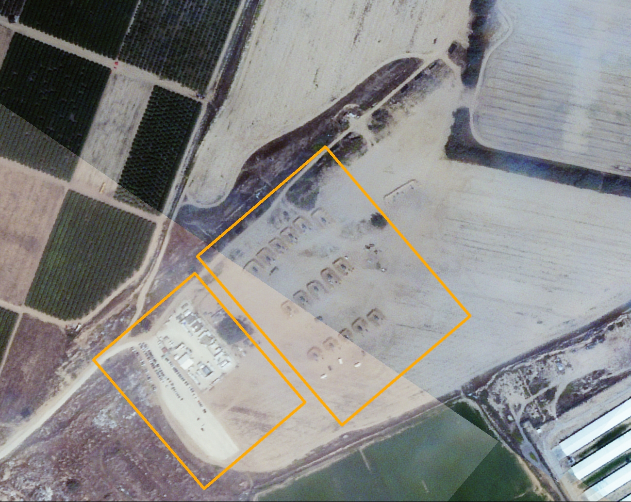 This military outpost was established between January and February, 4km (2.5 miles) east of Gaza, opposite the Khuza’a area. It contains houses, artillery batteries, vehicles and living quarters for troops [Planet Labs PBC]