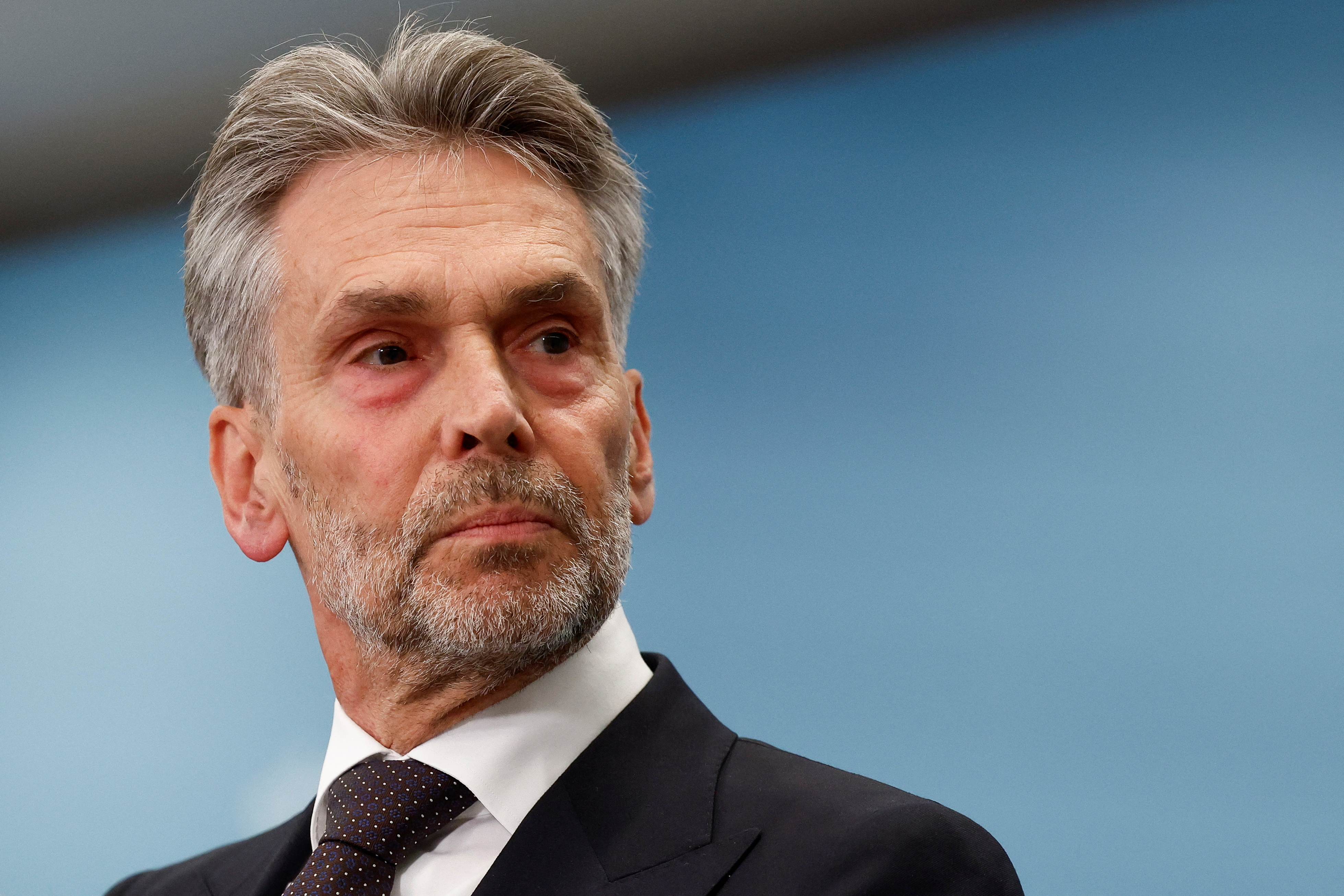 Former Dutch intelligence chief Dick Schoof looks on at a press conference as he is presented as the proposed prime minister of the Netherlands, in The Hague, Netherlands, May 28, 2024. REUTERS/Piroschka van de Wouw