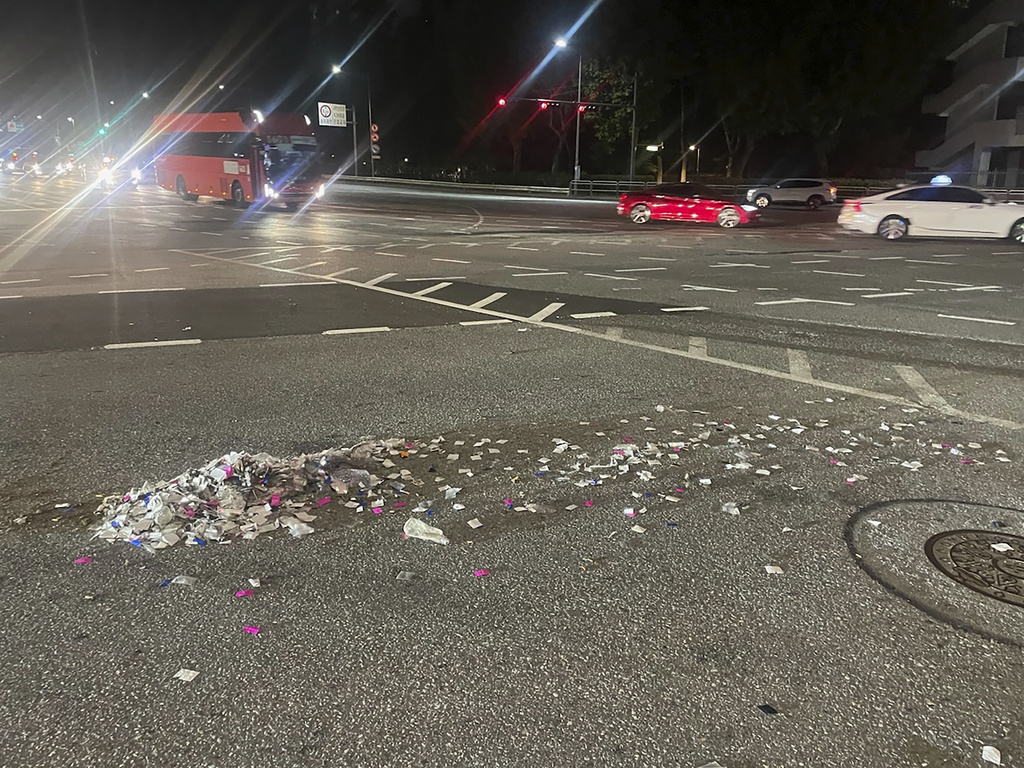 Trash from a balloon presumably sent by North Korea, in Seoul, South Korea