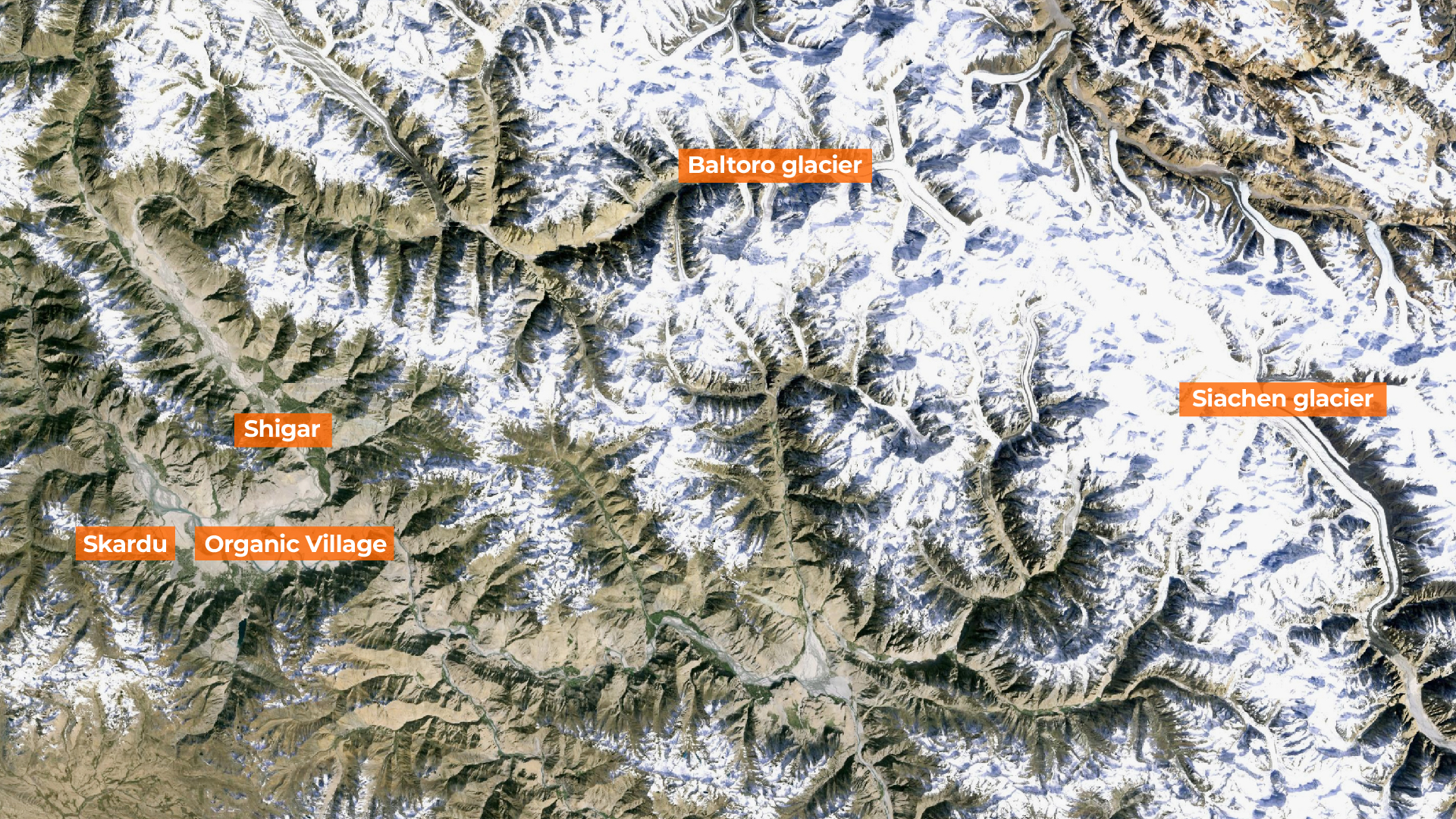 The position of the Baltoro and Sachien glaciers in Pakistan