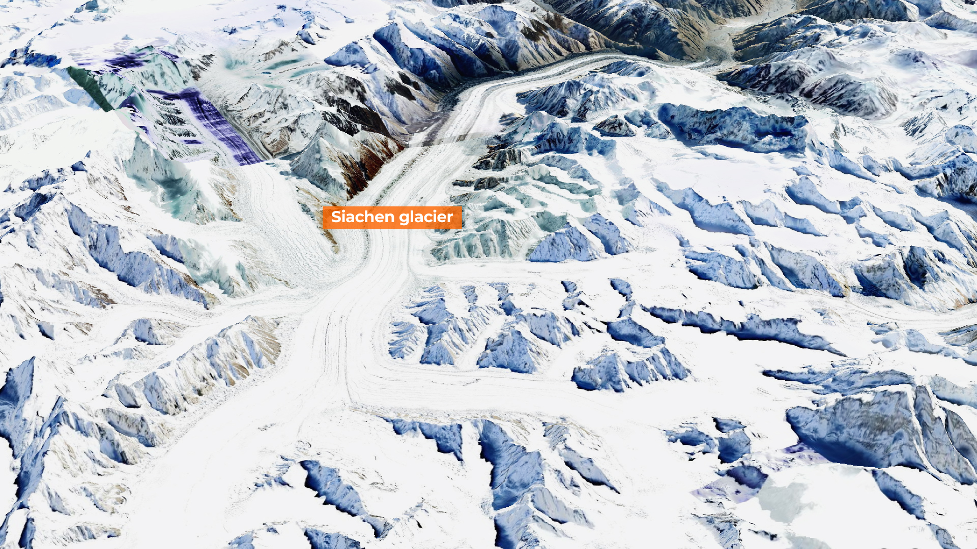The Siachen glacier, in the eastern Karakoram mountain range, stretches for more than 70km
