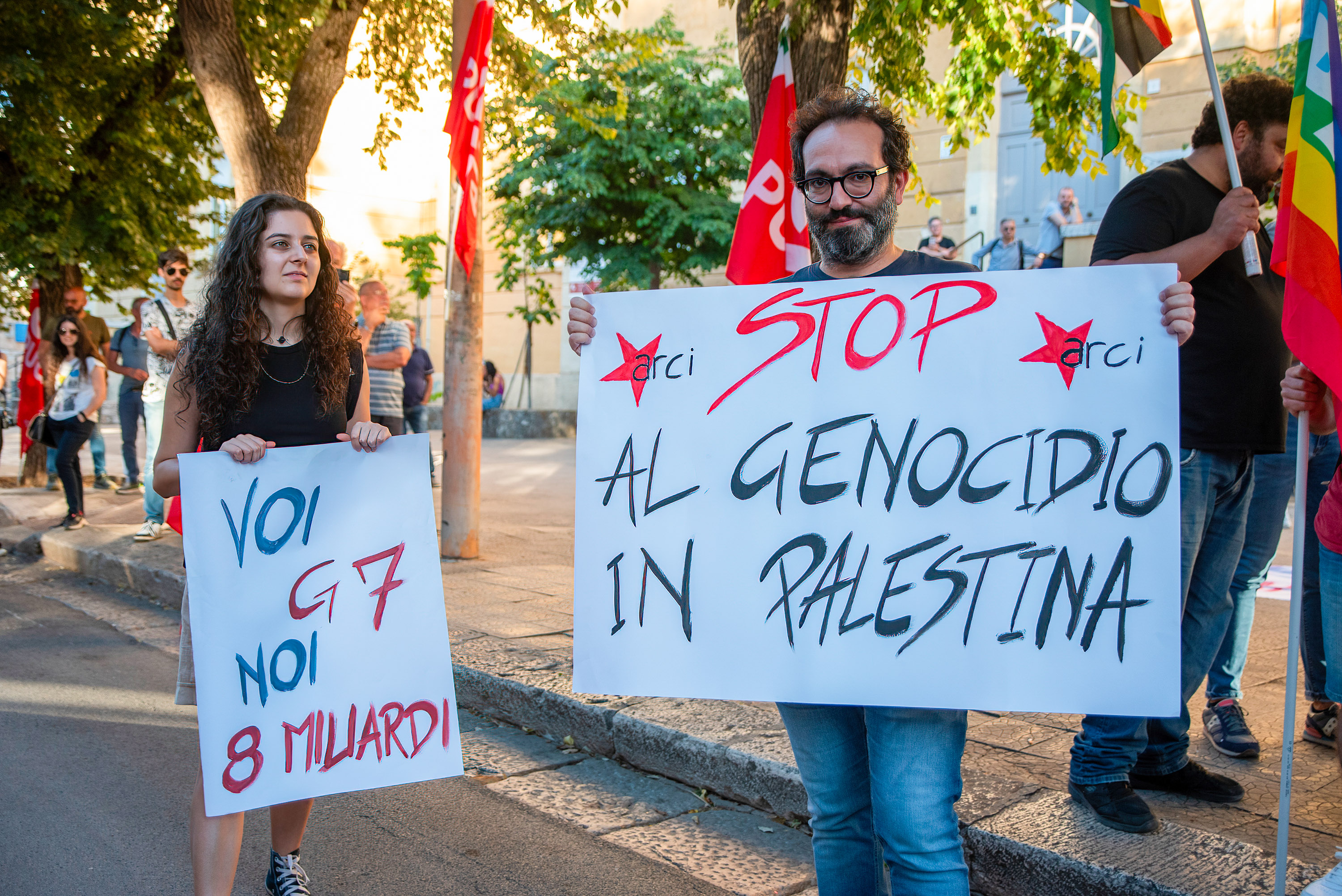 The war in Gaza remains a symbol of the opposition Western leaders are facing from other parts of the world. Protesters hold placards during a demonstration against the G7 summit in Fasano, Italy