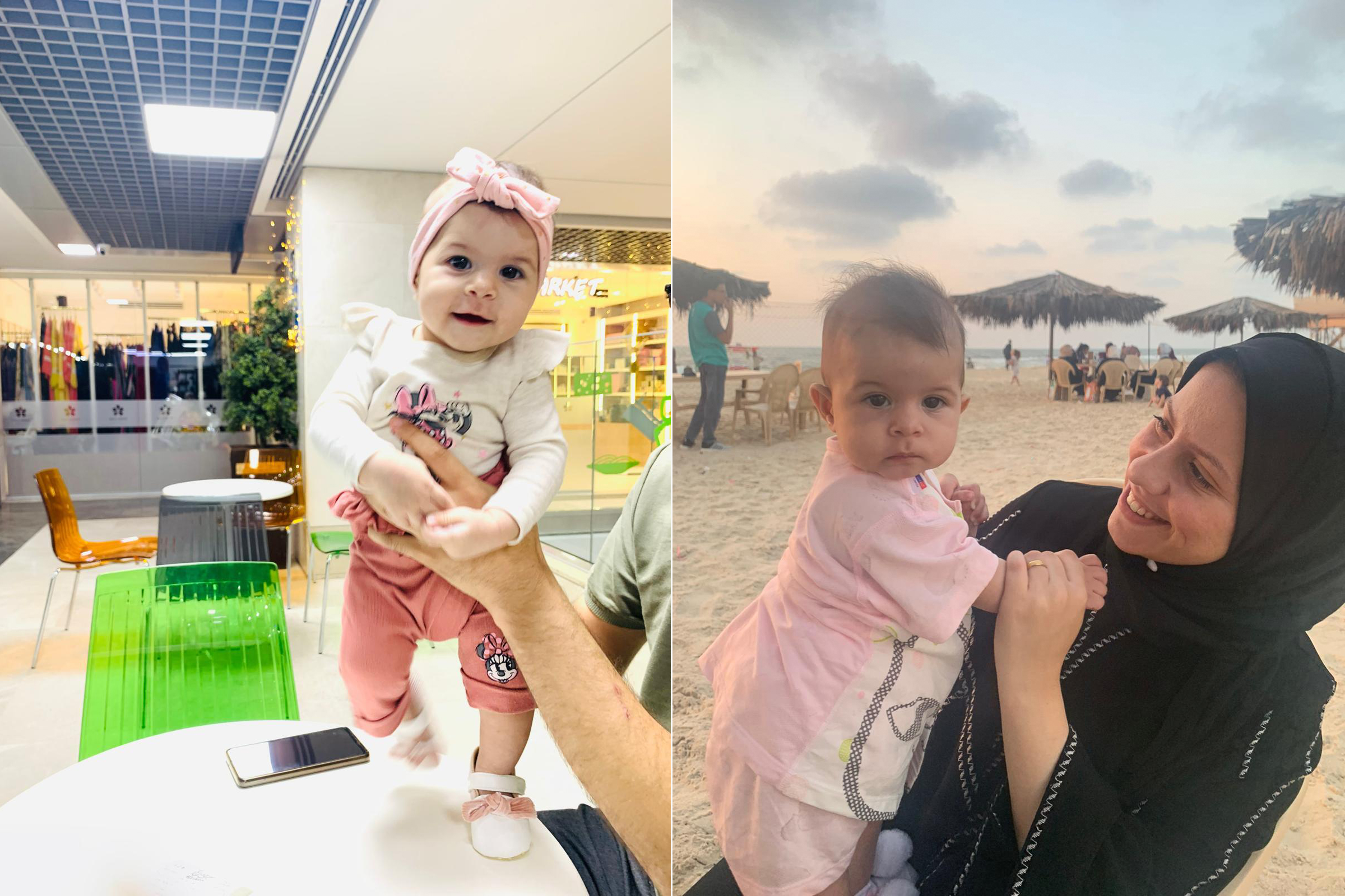 Left, Lya in October, just days before the war began on October 7, and Noor and Lya in August [Courtesy of Noor Alyacoubi]