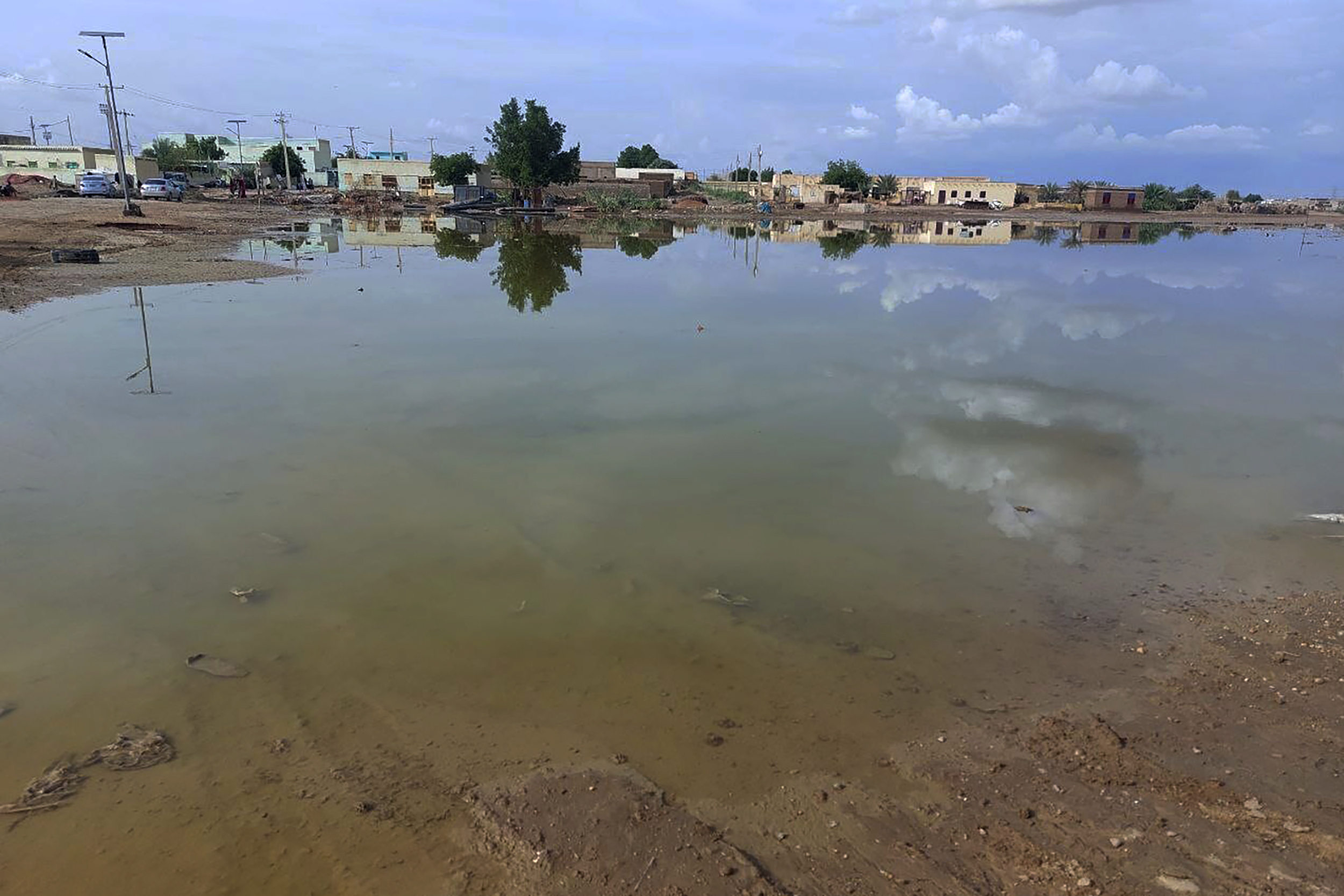Floodwaters spread across a valley near the city of Abu Hamdan in Northern Sudan on Aug. 7, 2024