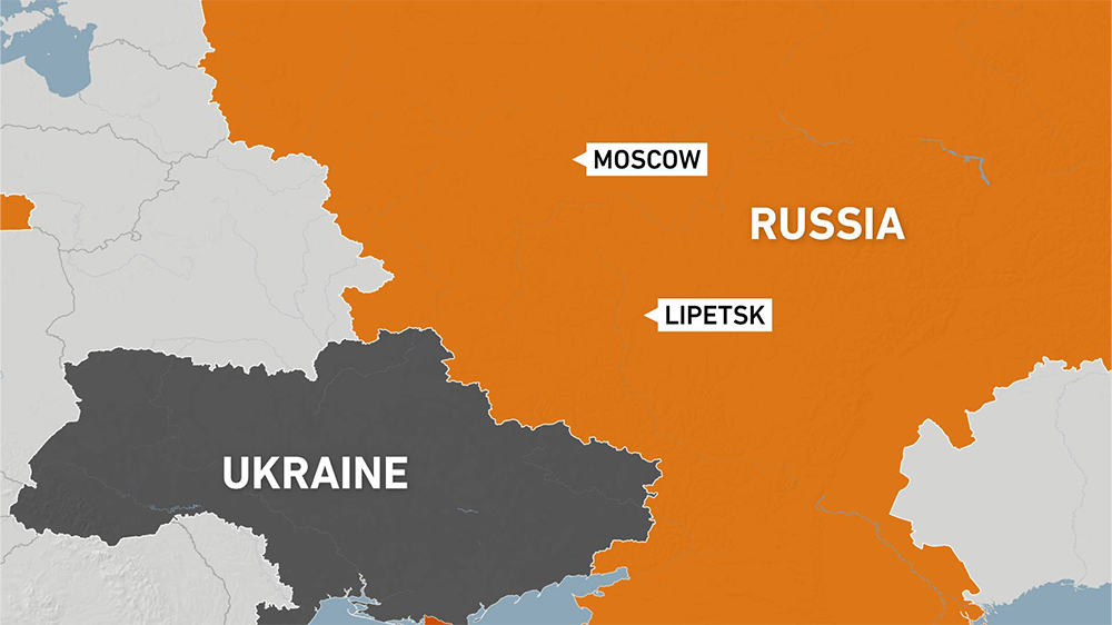 Map showing the location of Lipetsk relative to Moscow and Ukraine