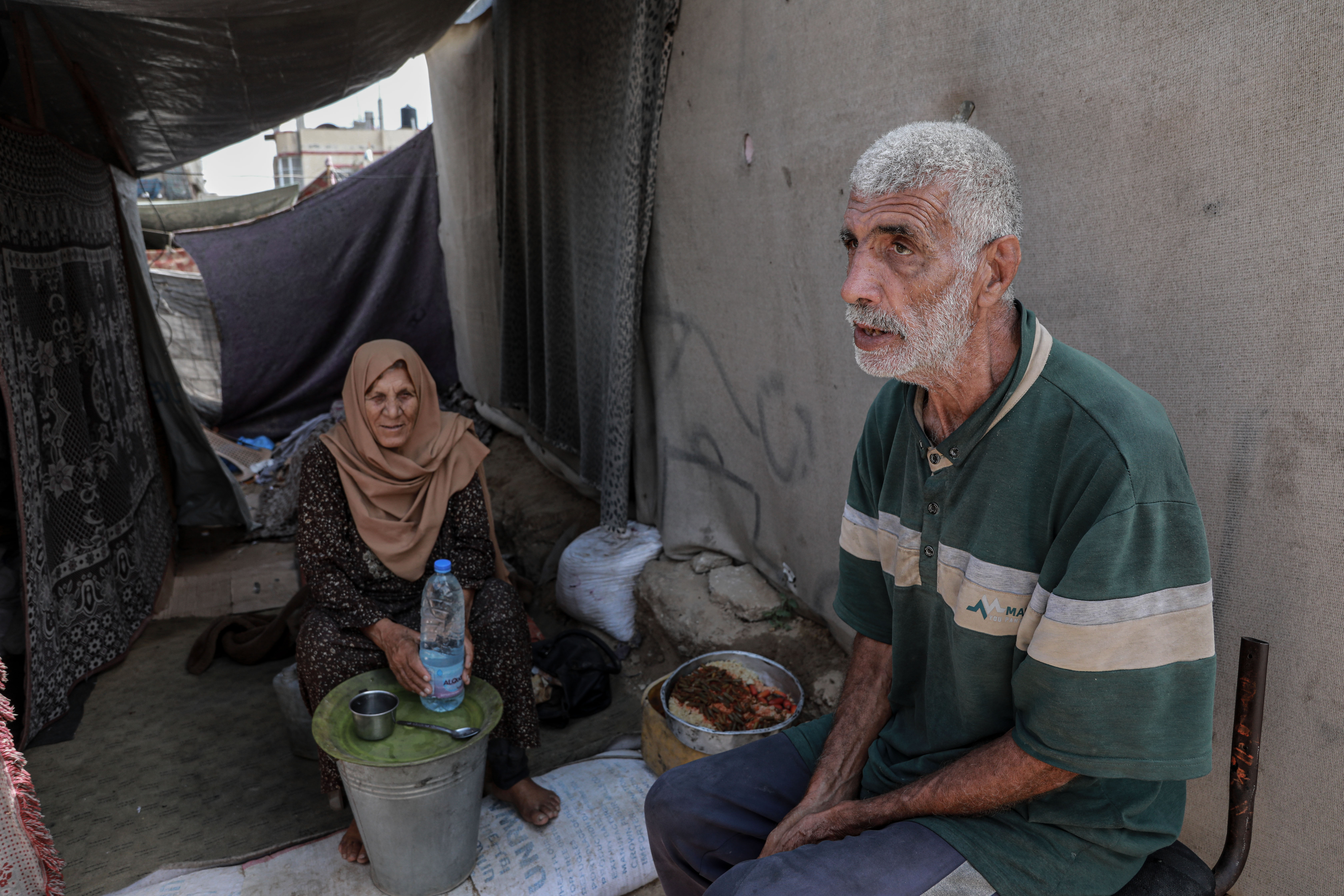 Basma al-Helou and her husband live in a makeshift tent in Deir el-Balah. Of Nasrallah, she said: ‘His loss is immense’