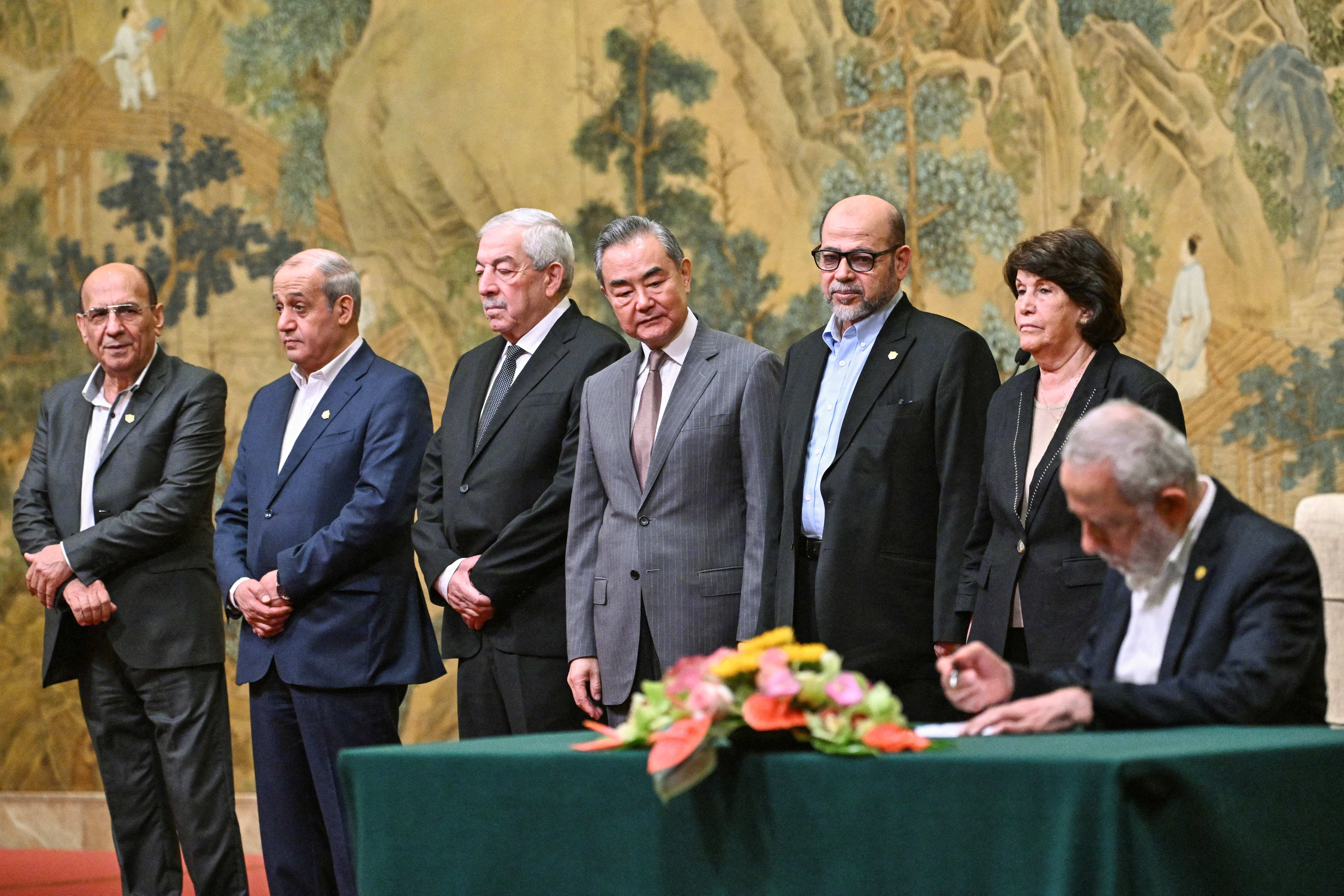 China’s Foreign Minister Wang Yi (centre) looks on during the signing of the ‘Beijing Declaration’ in Beijing, China on July 23, 2024
