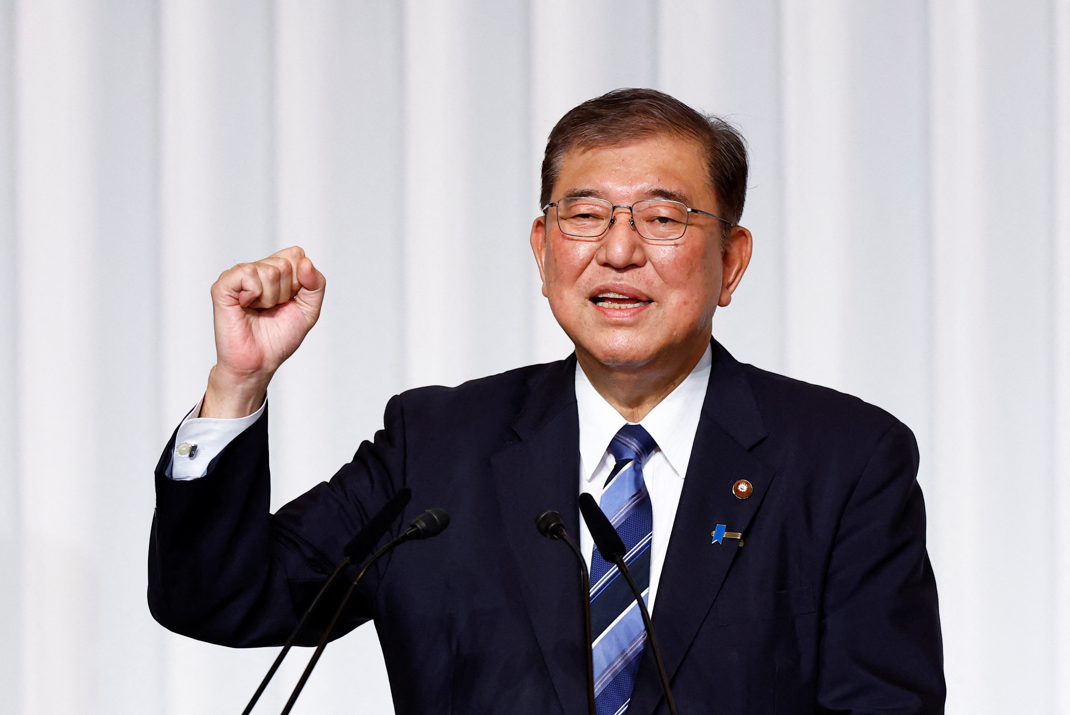 Shigeru Ishiba, the newly elected leader of Japan's ruling party, the Liberal Democratic Party (LDP) reacts on the day of a press conference after the LDP leadership election, in Tokyo, Japan September 27, 2024. REUTERS/Kim Kyung-Hoon/Pool