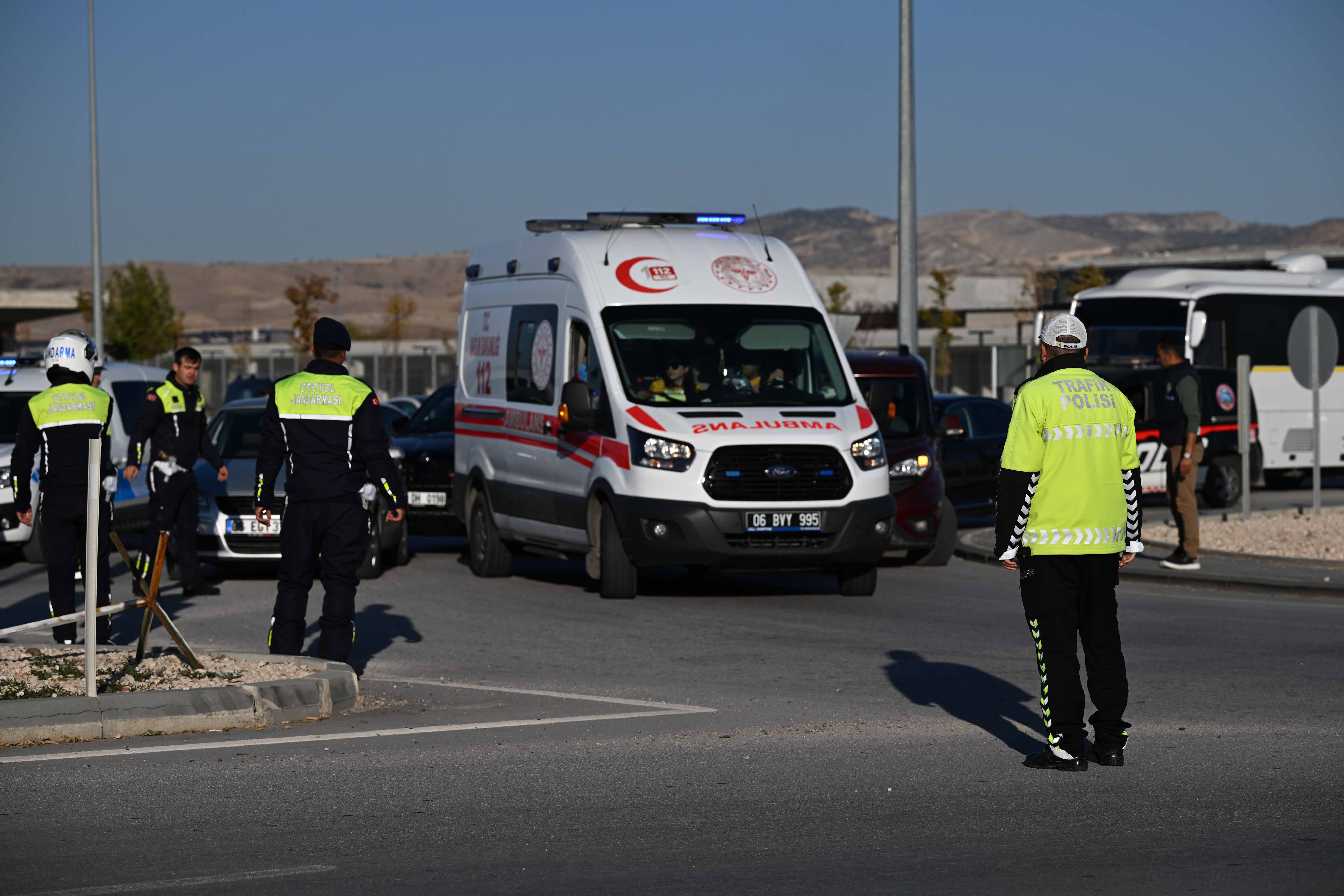 Security forces, firefighters, and paramedics at the Turkish Aerospace Industries Ankara