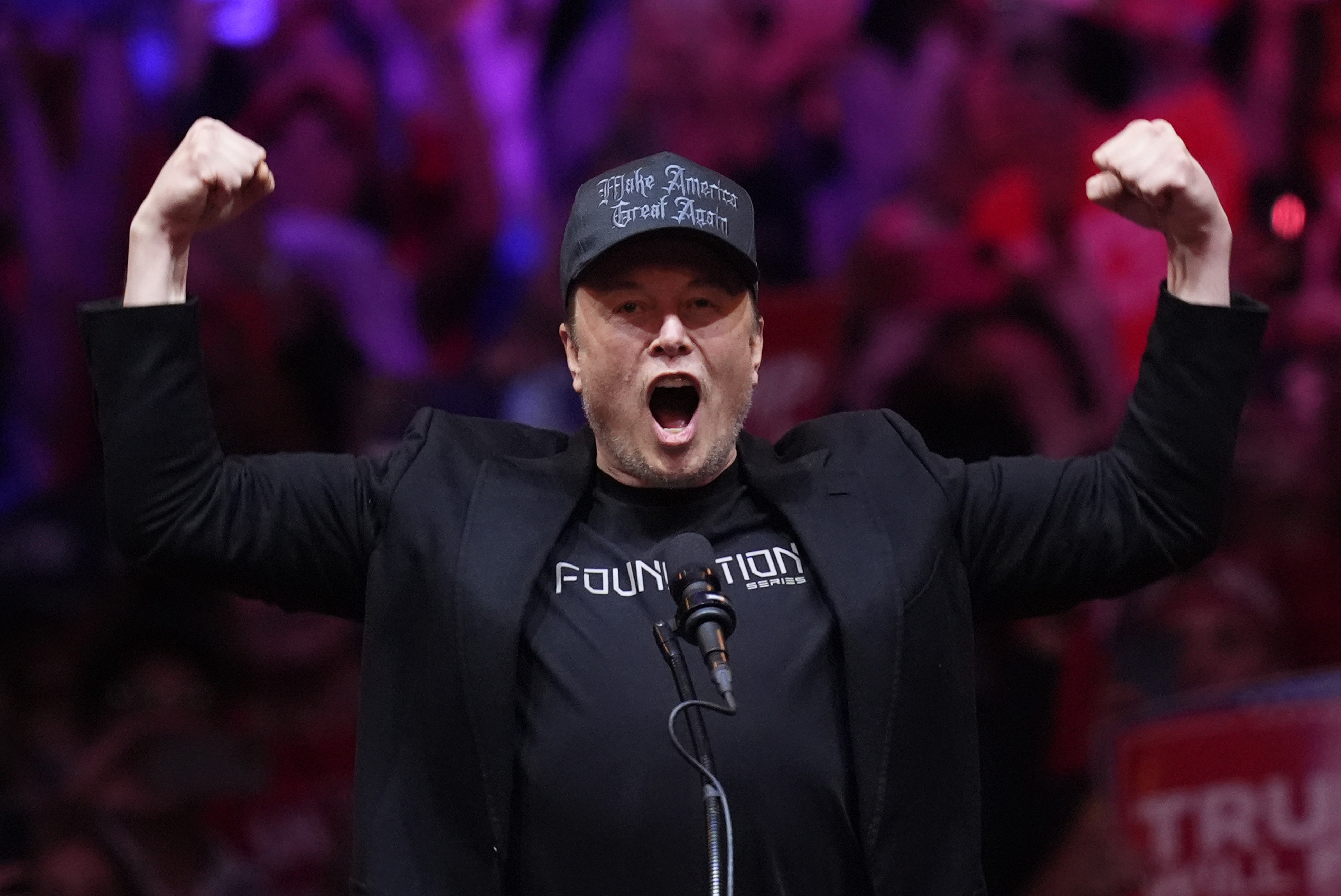 Elon Must cheers on stage