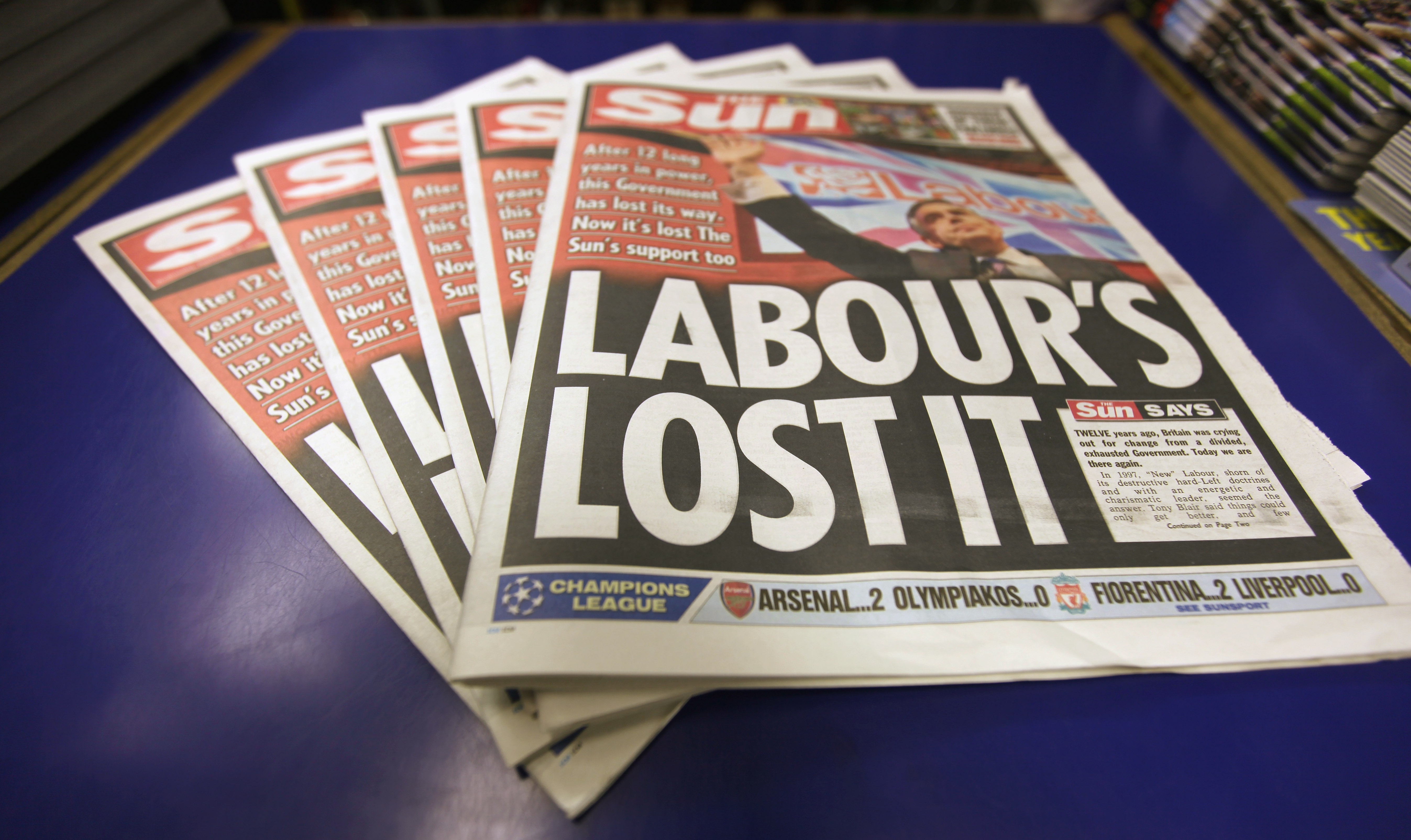 The Sun newspaper front page on September 30, 2009. The Sun led with the headline ‘Labour’s Lost it’, switching its allegiance from the Labour Party to the Conservative Party after 12 years