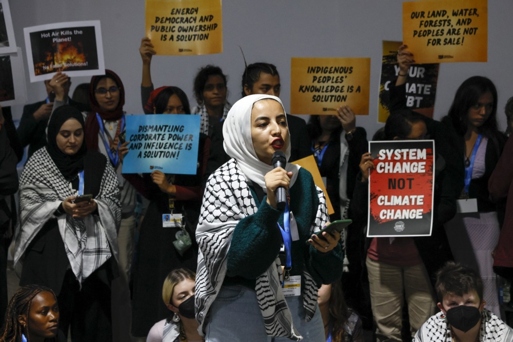 Climate activists stage a protest during the United Nations Climate Change Conference COP29 in Baku