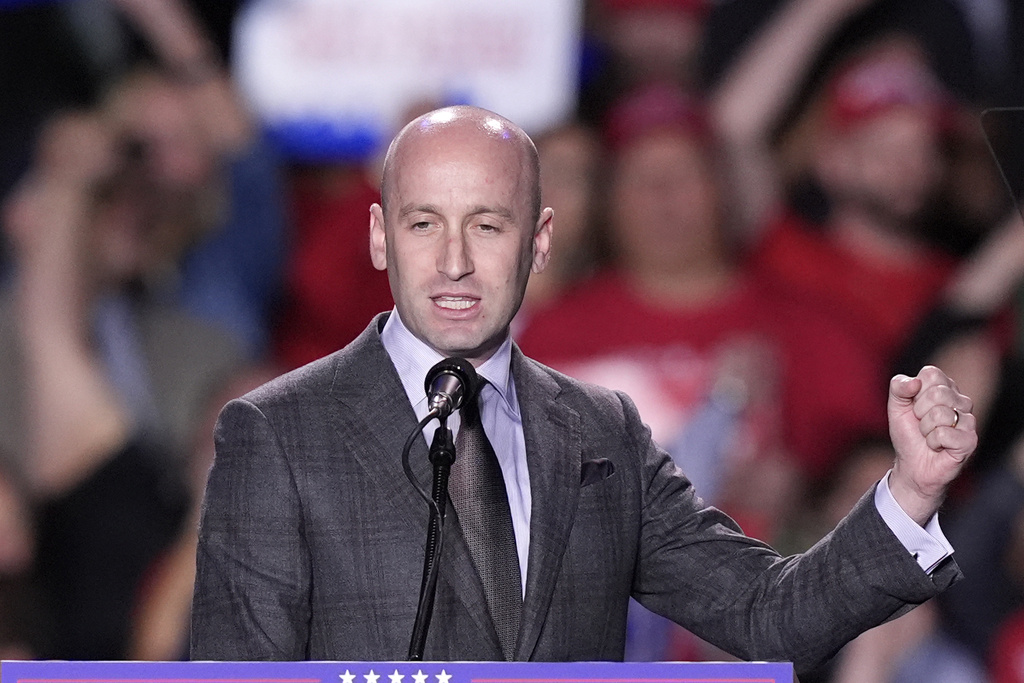 Stephen Miller speaks during a campaign event
