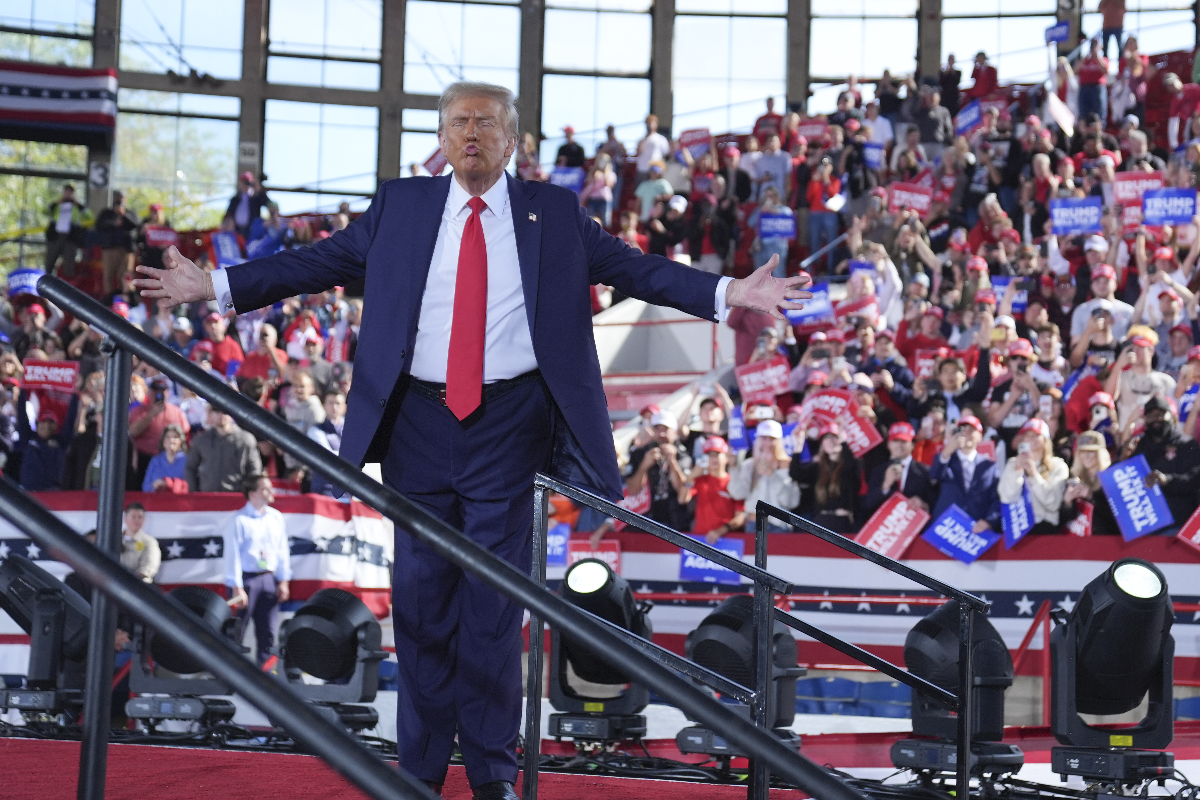 Trump wraps up a campaign rally at JS Dorton Arena in Raleigh, North Caroline