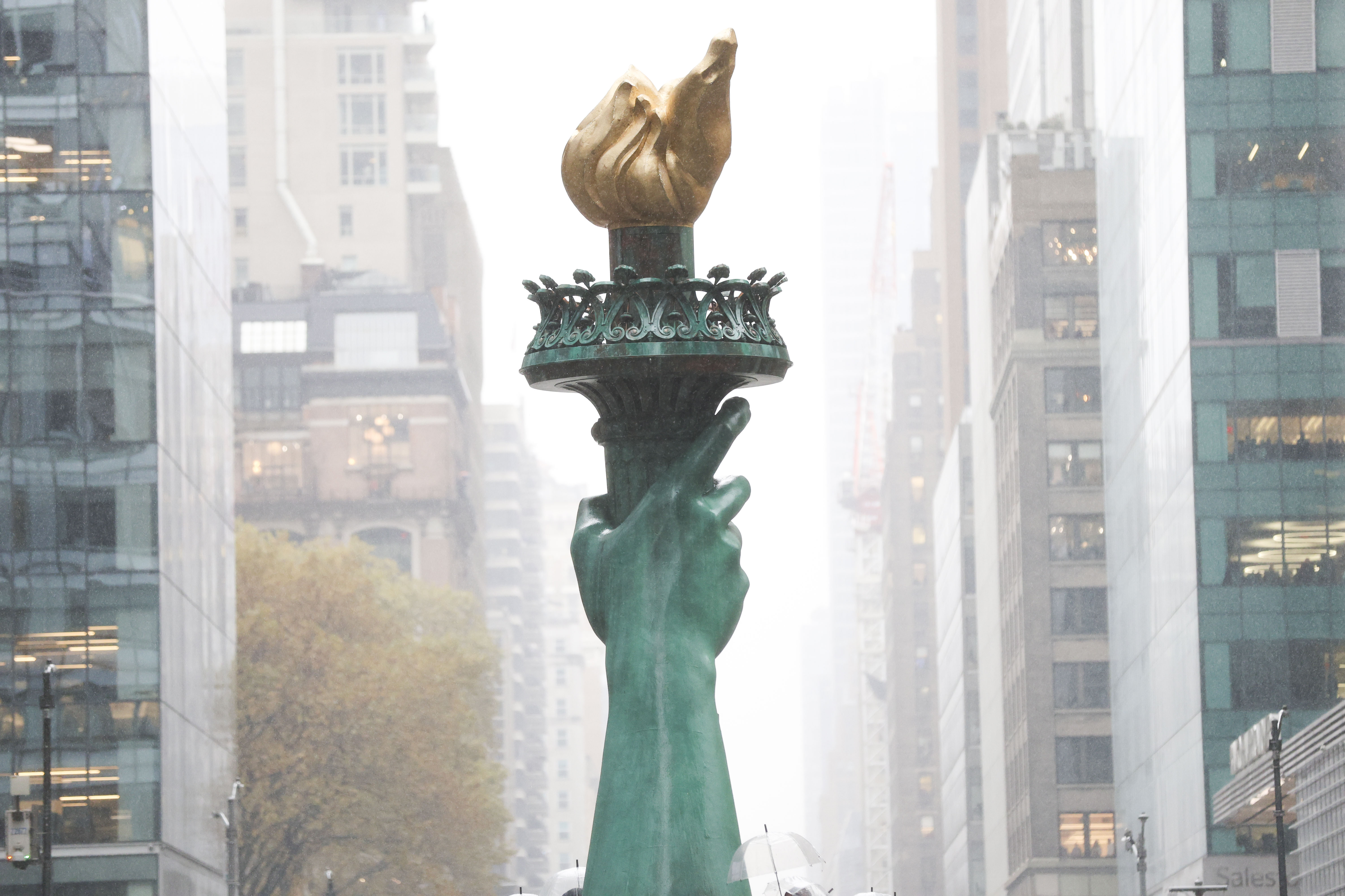 A Statue of Liberty float in Macy's 98th annual Thanksgiving parade.