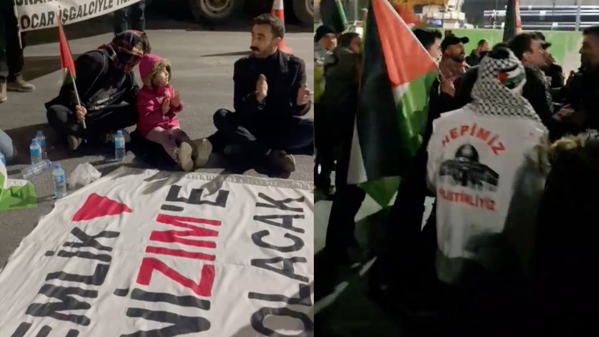 Protesters waving Palestinian flags gathered at Turkey’s Gemlik Borusan port on Wednesday to demonstrate against trade with Israel. Activists said ships carrying cargo for Israel were docked there.