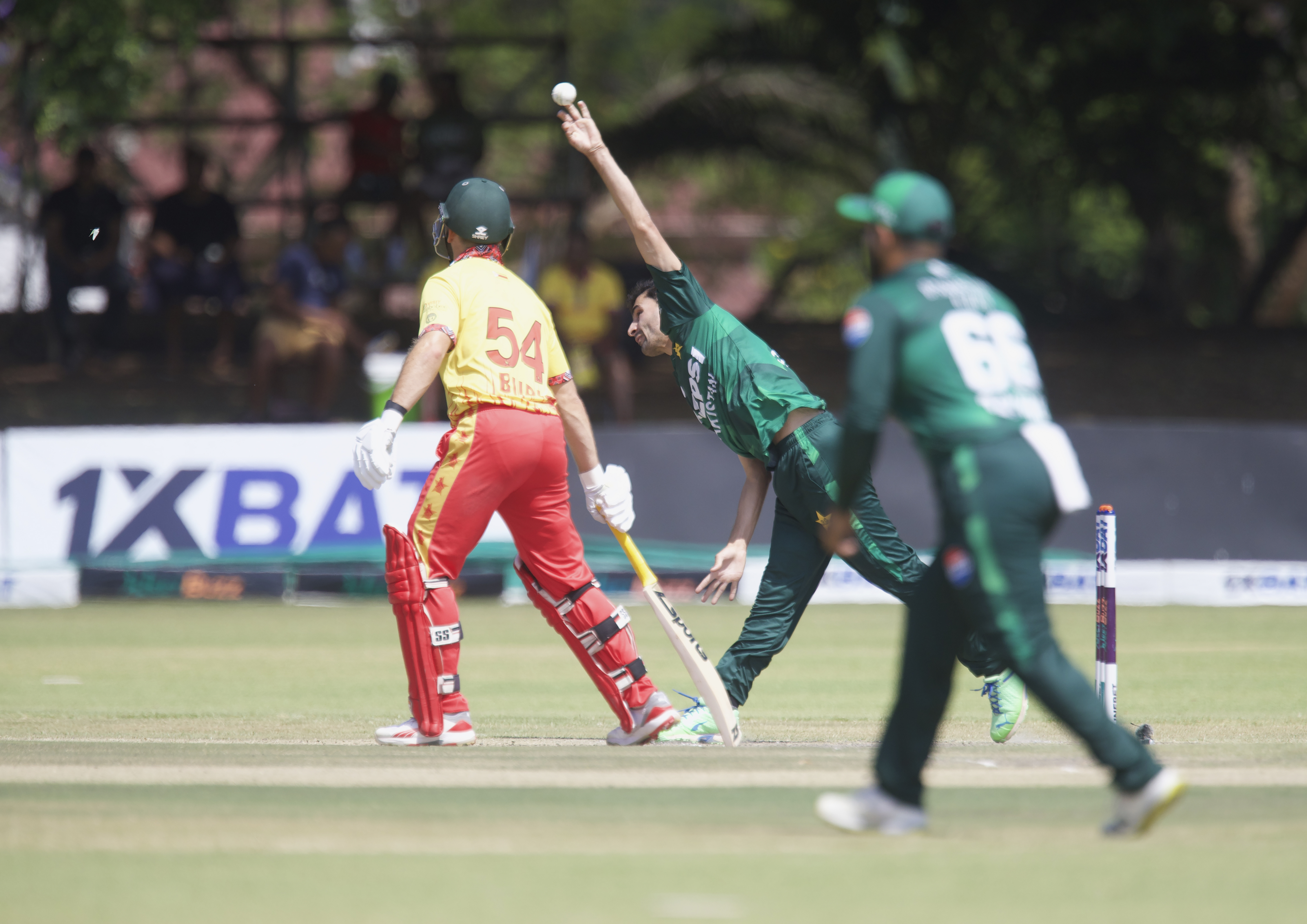 Muqeem bowls in the series-clinching win for Pakistan in Bulawayo, Zimbabwe, on December 3, 2024