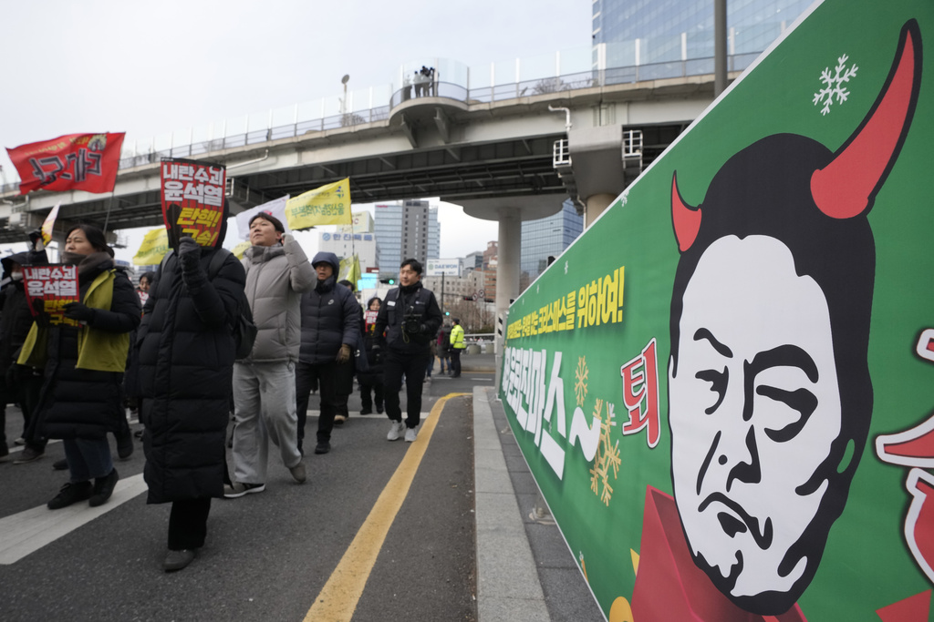 Protesters marching