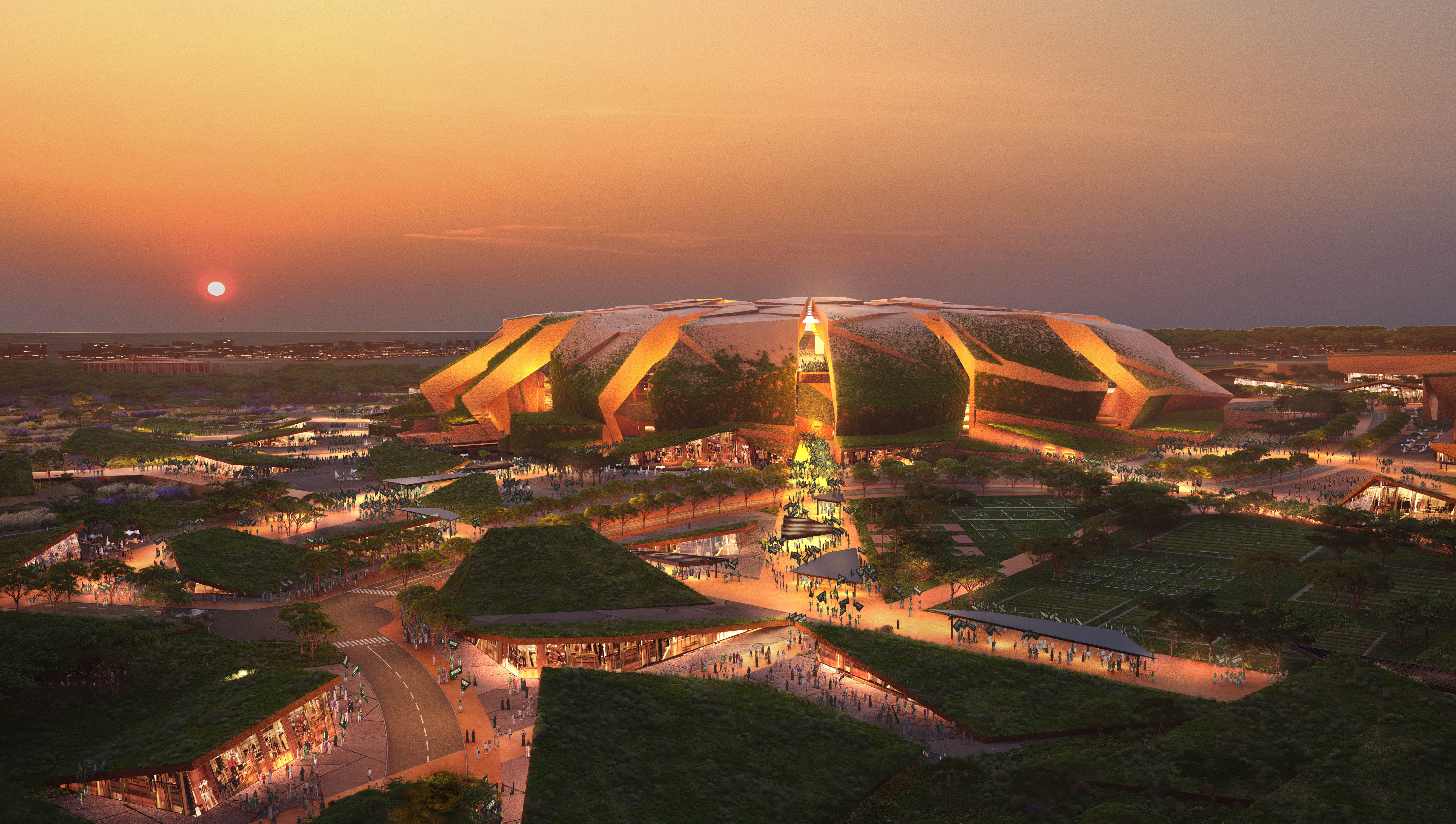 A digital rendering of the proposed King Salman Stadium in Riyadh, Saudi Arabia. With a proposed capacity of 92,000 people, the venue is one of the proposed 2034 FIFA World Cup stadiums [Populous via Getty Images]