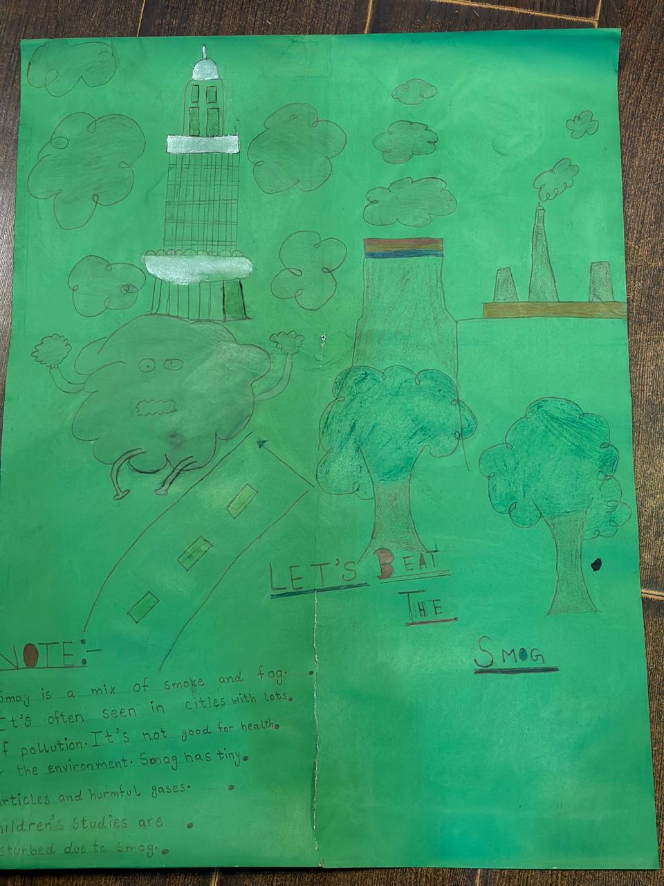 ‘Let’s Beat the Smog’: Fatima’s drawing [Courtesy of Rashida Khurram]