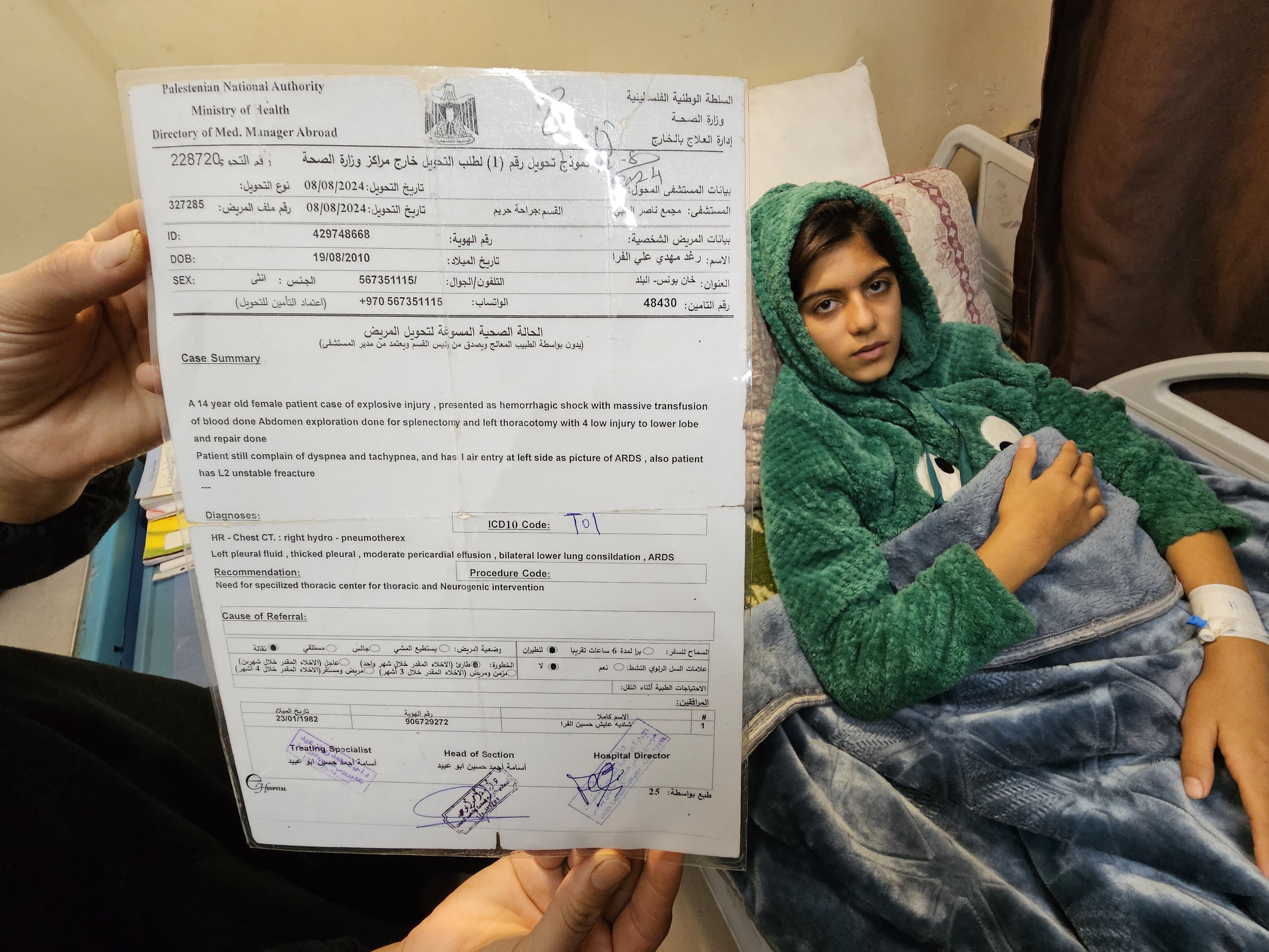 Raghad was given permission to leave Gaza for treatment since September. but wasn't allowed to go. She hopes the ceasefire would make it happen. Image by Mohamed Solaimane-1737227339