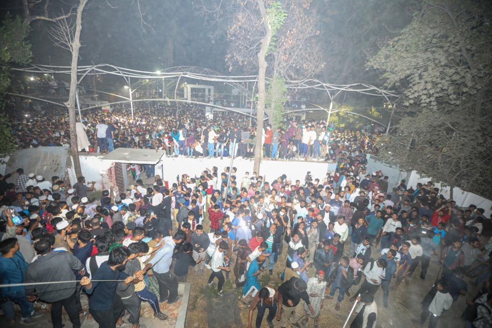 A group of protesters inside Sheikh Mujibur Rahman’s historic residence.