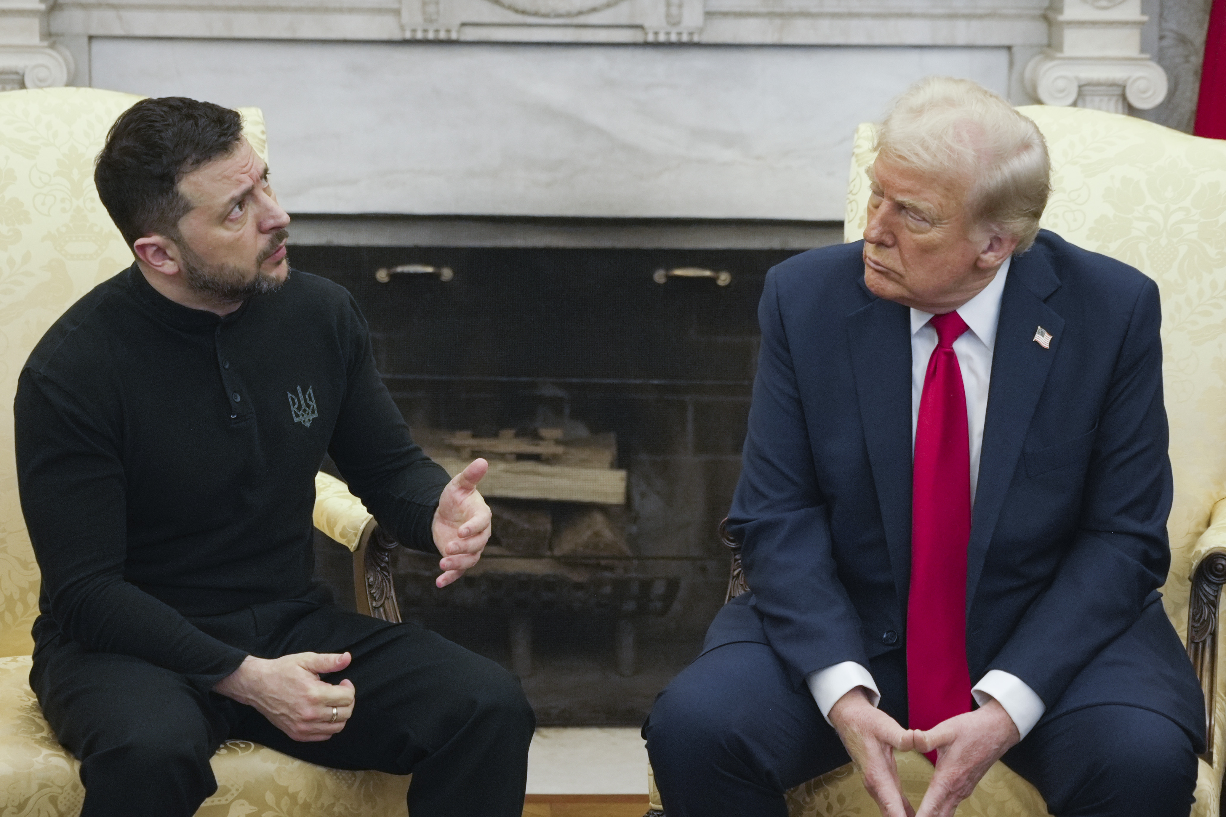 President Donald Trump, right, meets with Ukrainian President Volodymyr Zelenskyy in the Oval Office at the White House on Friday, February 28, 2025, in Washington.