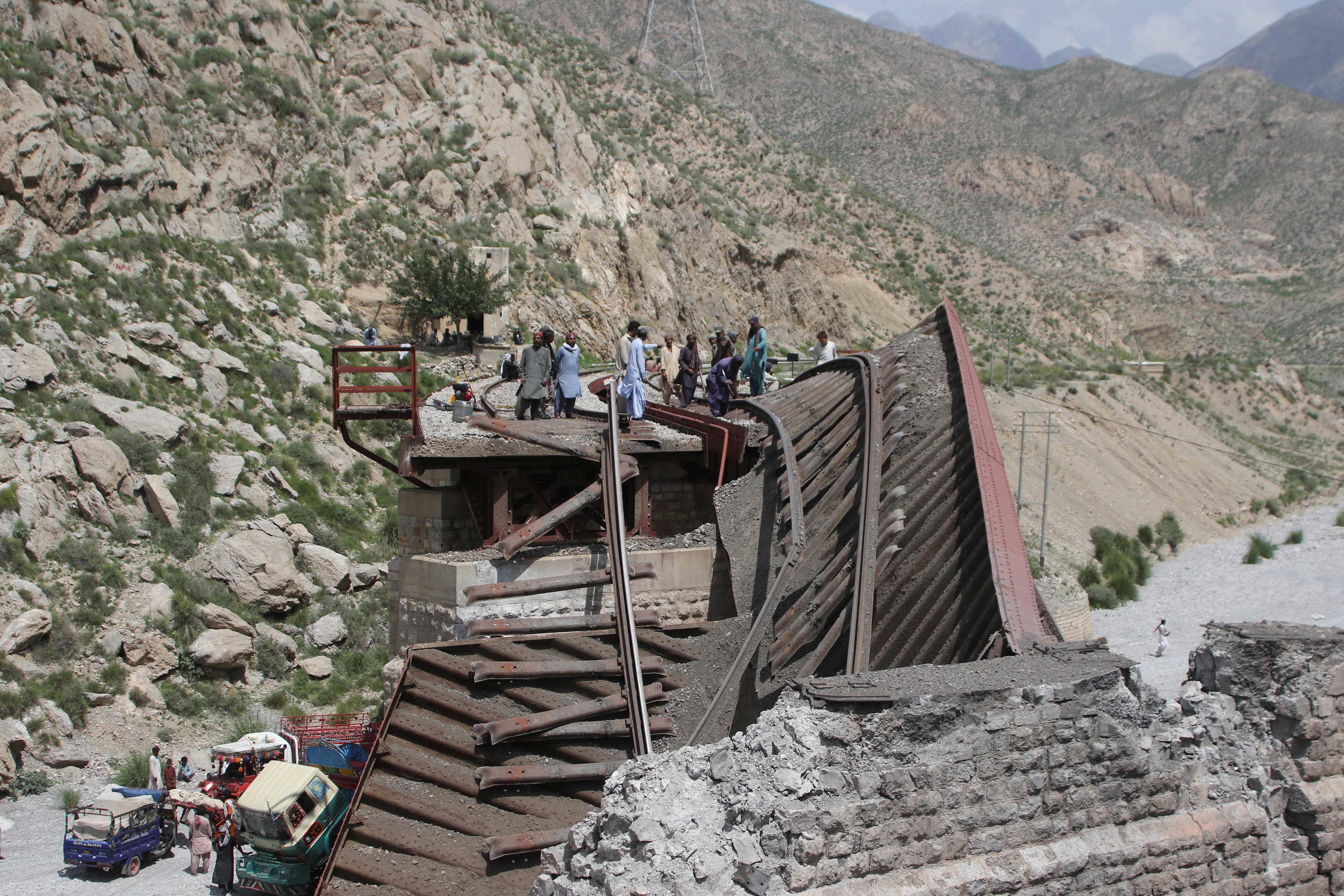 Damaged railway tracks in Pakistan
