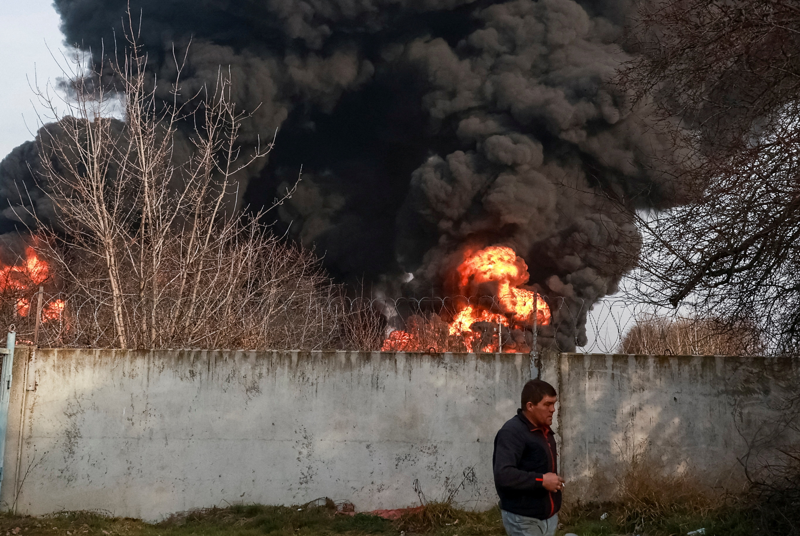 Smoke rises at the site of a Russian drone strike in Odesa, Ukraine