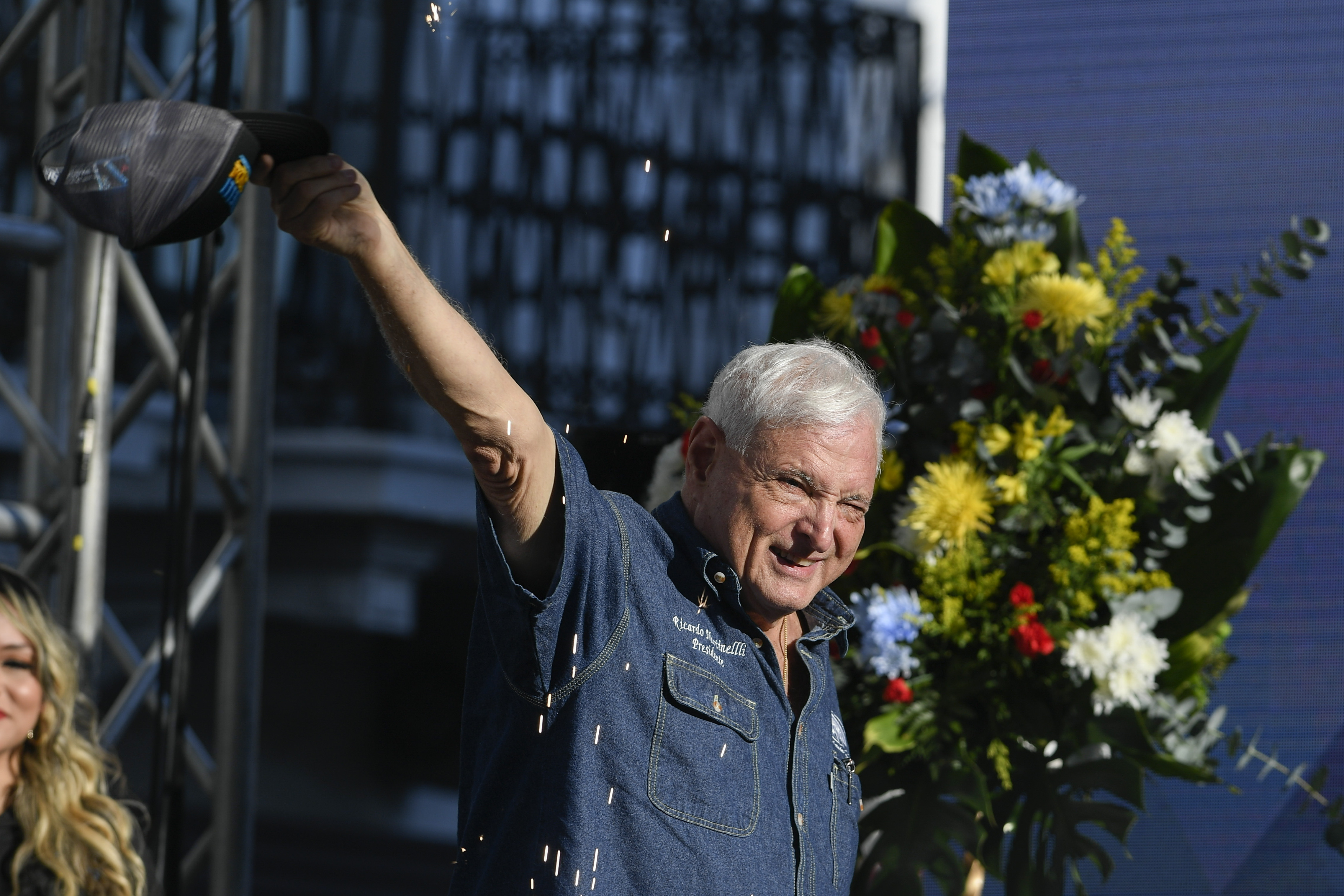 Panama’s former President Ricardo Martinelli waves to supporters during a campaign rally in Panama City in February 2024