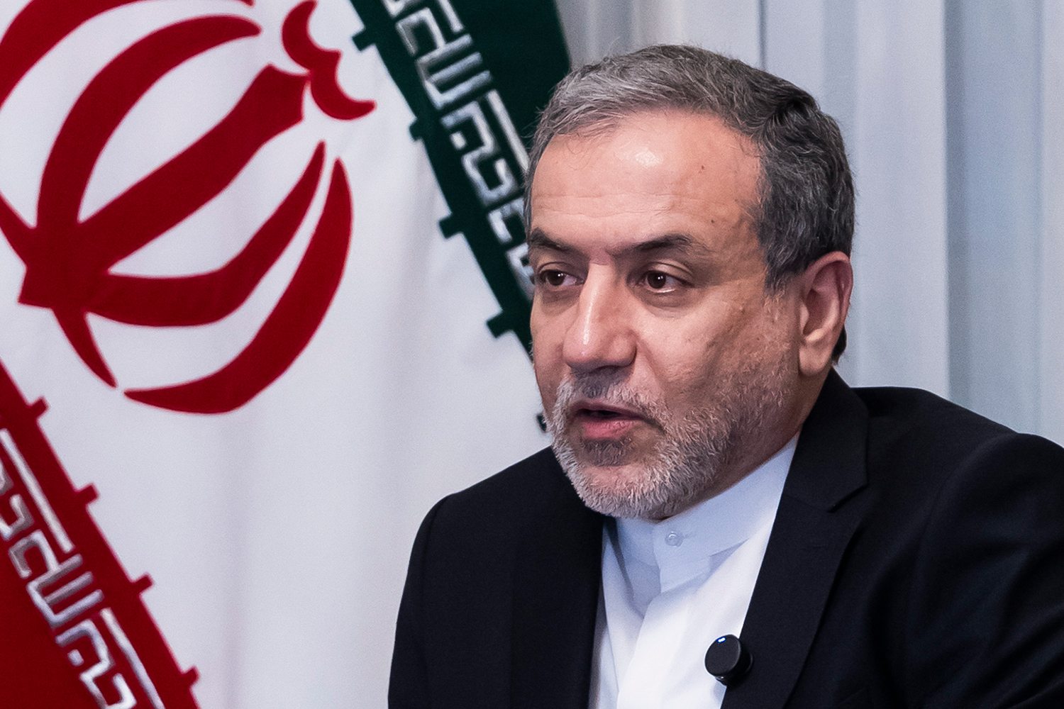 Iranian Minister of Foreign Affairs Seyed Abbas Araghchi attends a press conference