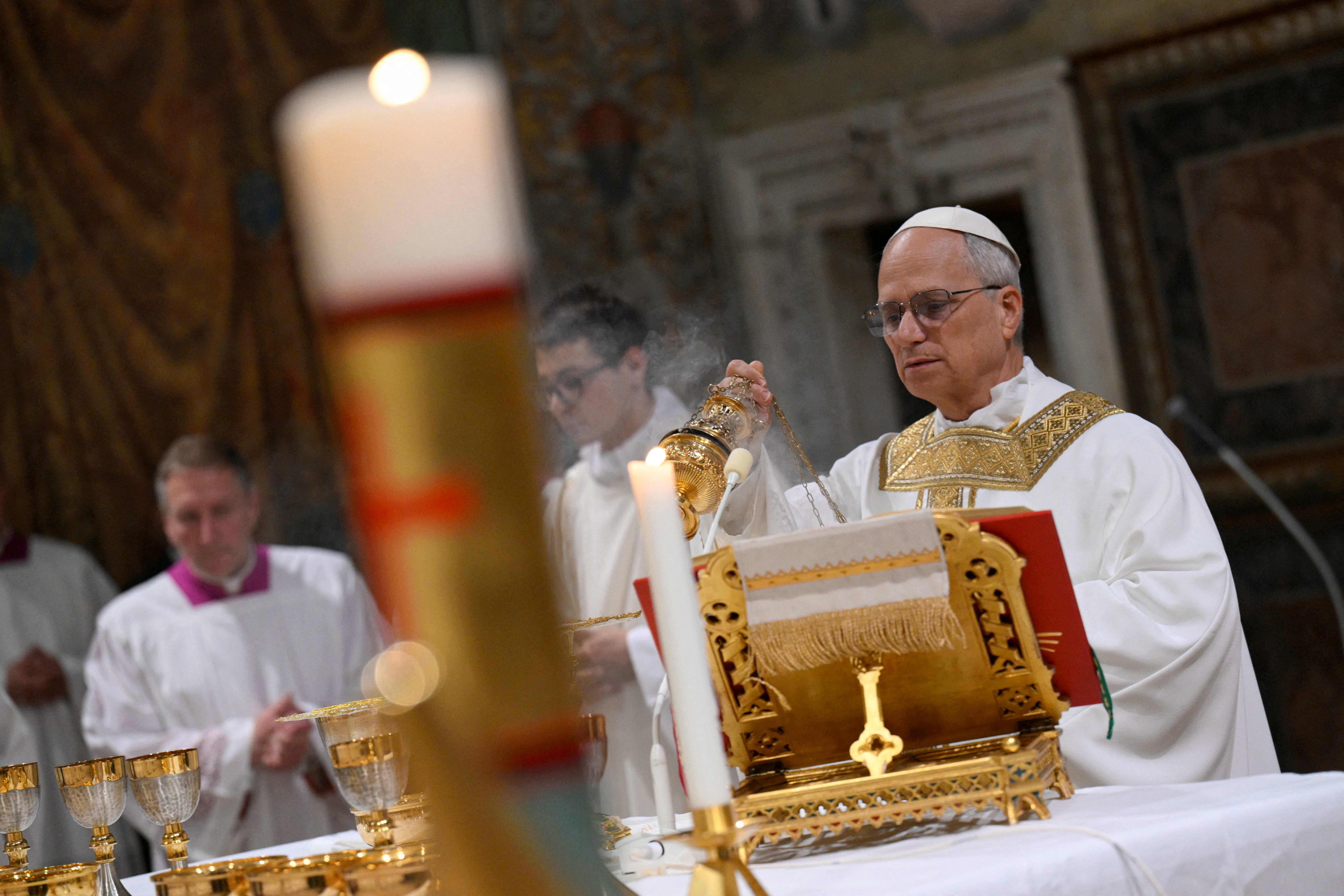 Pope Leo XIV conducts Mass in the Sistine Chapel at the Vatican, May 9, 2025