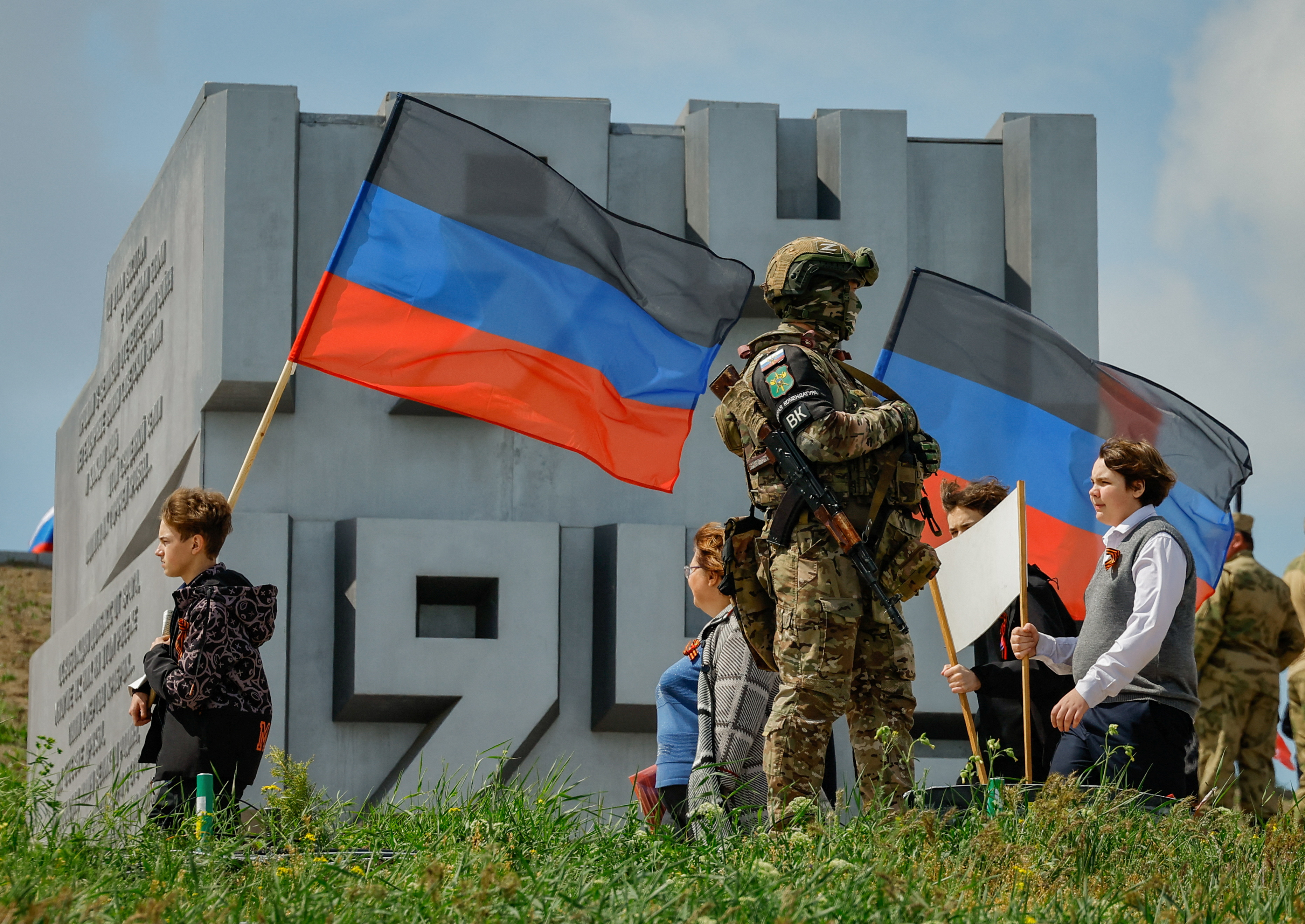 Ceremony marking the 80th anniversary of the victory over Nazi Germany in World War Two in the Donetsk region, Russian-controlled part of Ukraine