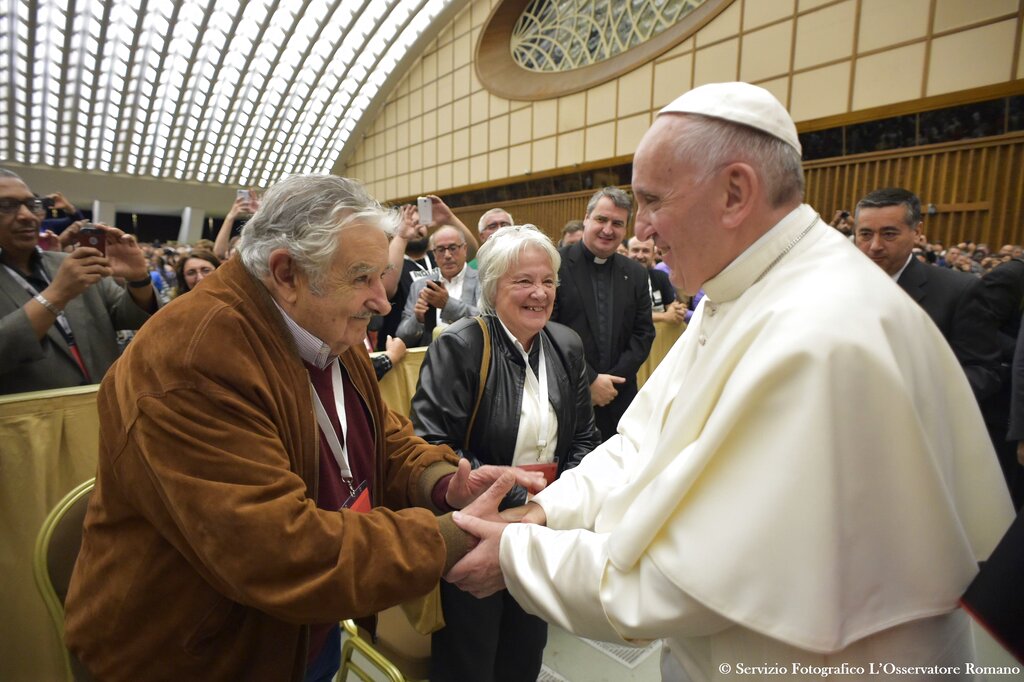 Pope Francis meets Mujica and his wife Lucía Topolansky on November 5, 2016