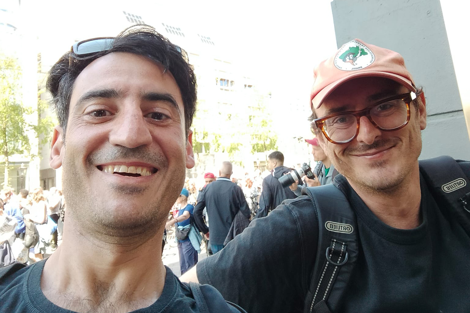 Daniel Friedman, left, pictured with his friend Mark Henning at a pro-Palestine demonstration in Amsterdam in May 2024 [Courtesy: Daniel Friedman]