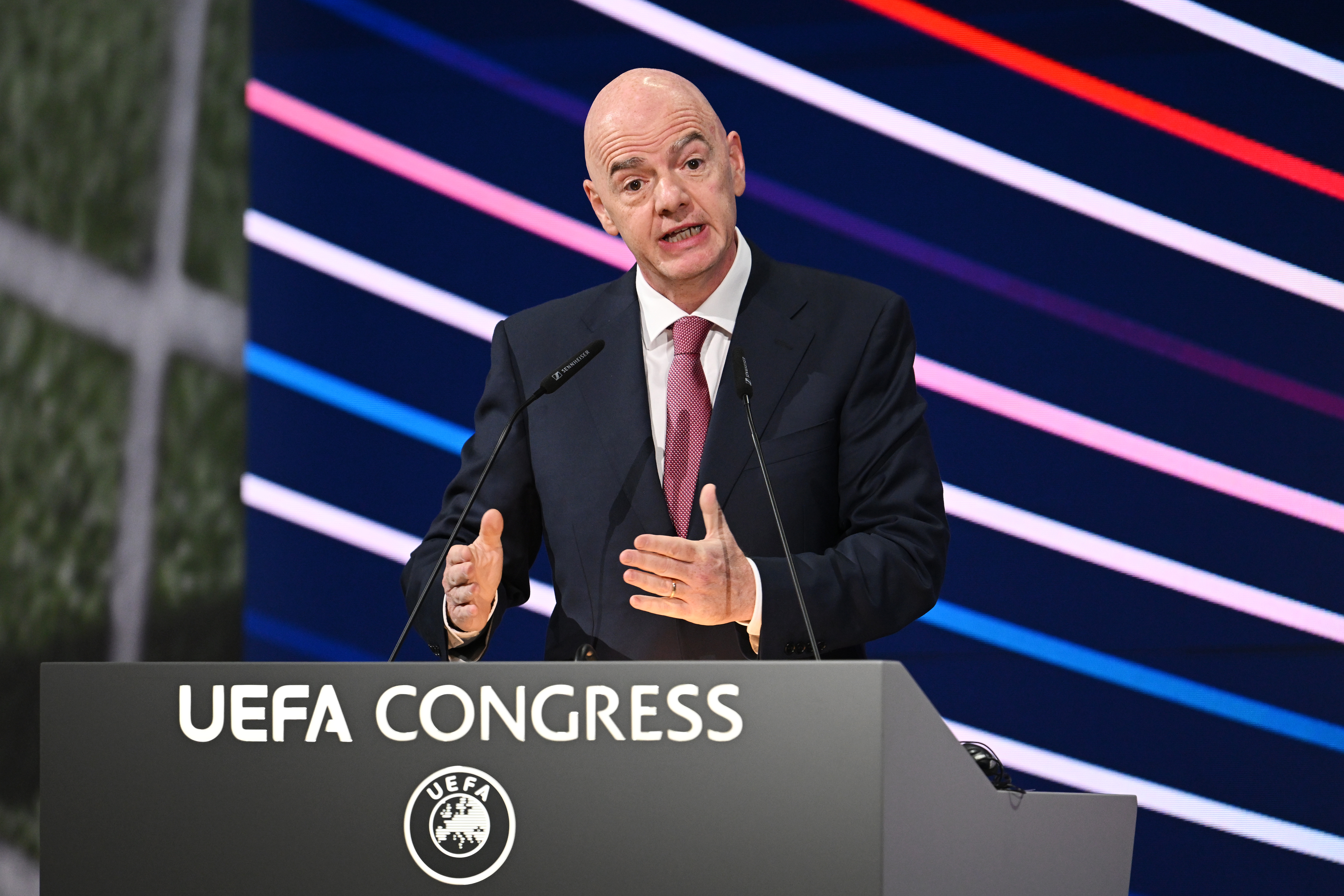 FIFA President Gianni Infantino speaks.