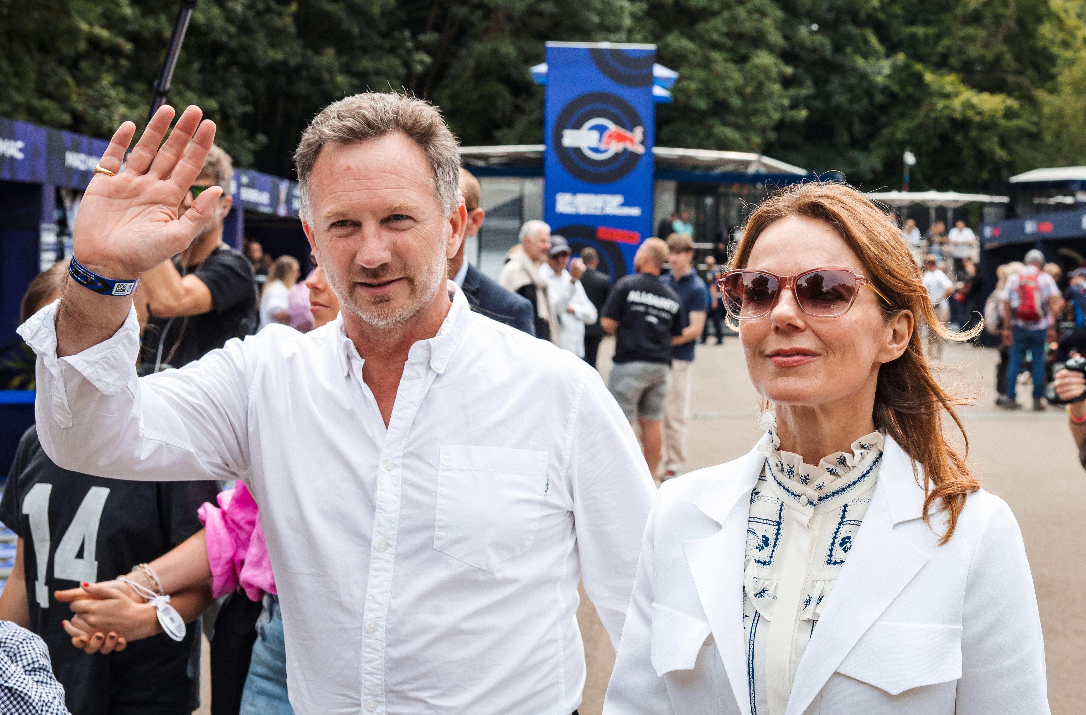 Horner, who is married to former ‘Spice Girls’ popstar Geri Halliwell, right, had been accused of inappropriate behaviour by a female colleague but was twice cleared of the claims by the team’s parent company, Red Bull GmbH
