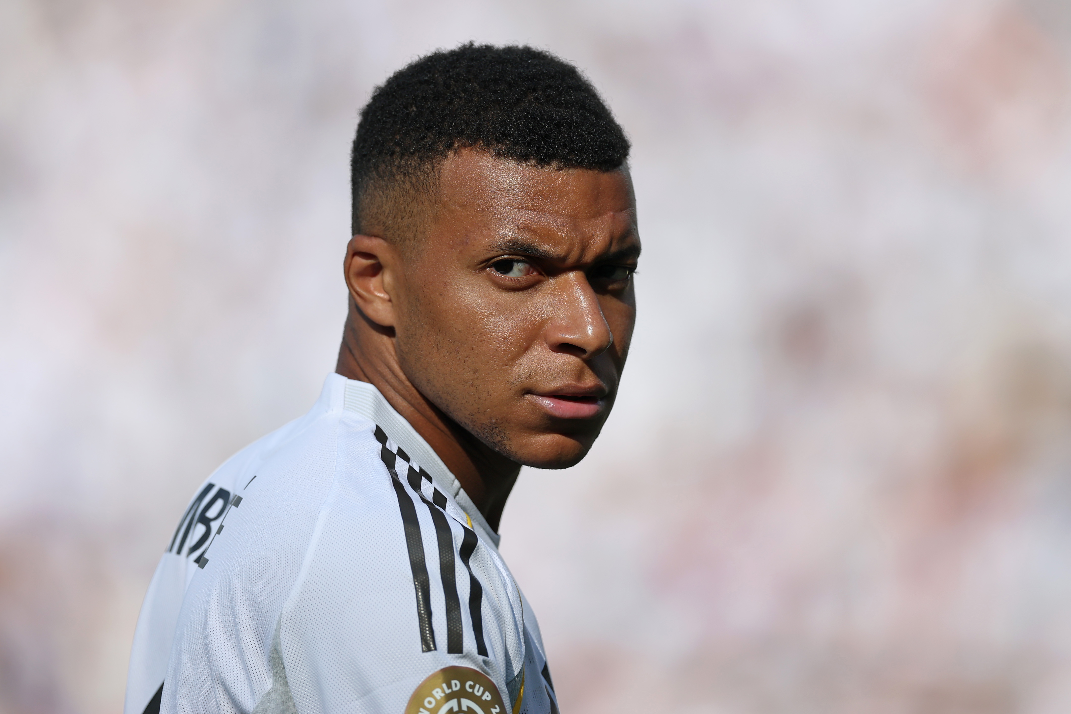 Kylian Mbappe reacts.