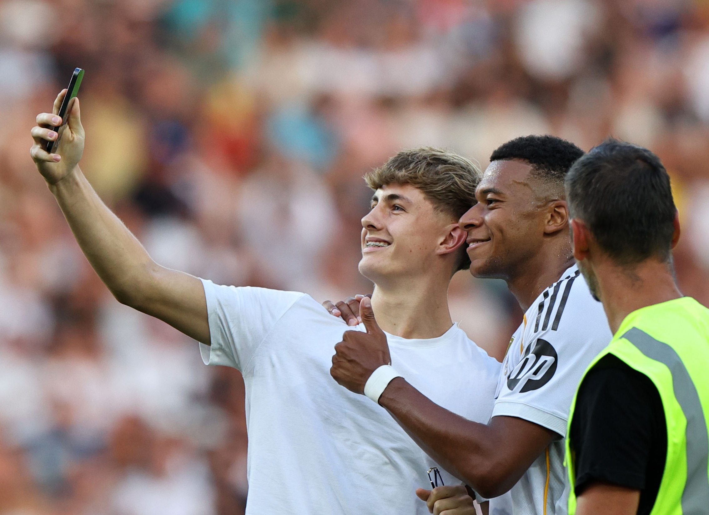Now in his second season with Real Madrid, Kylian Mbappe, centre, is ready to win his first La Liga title with the Spanish megaclub