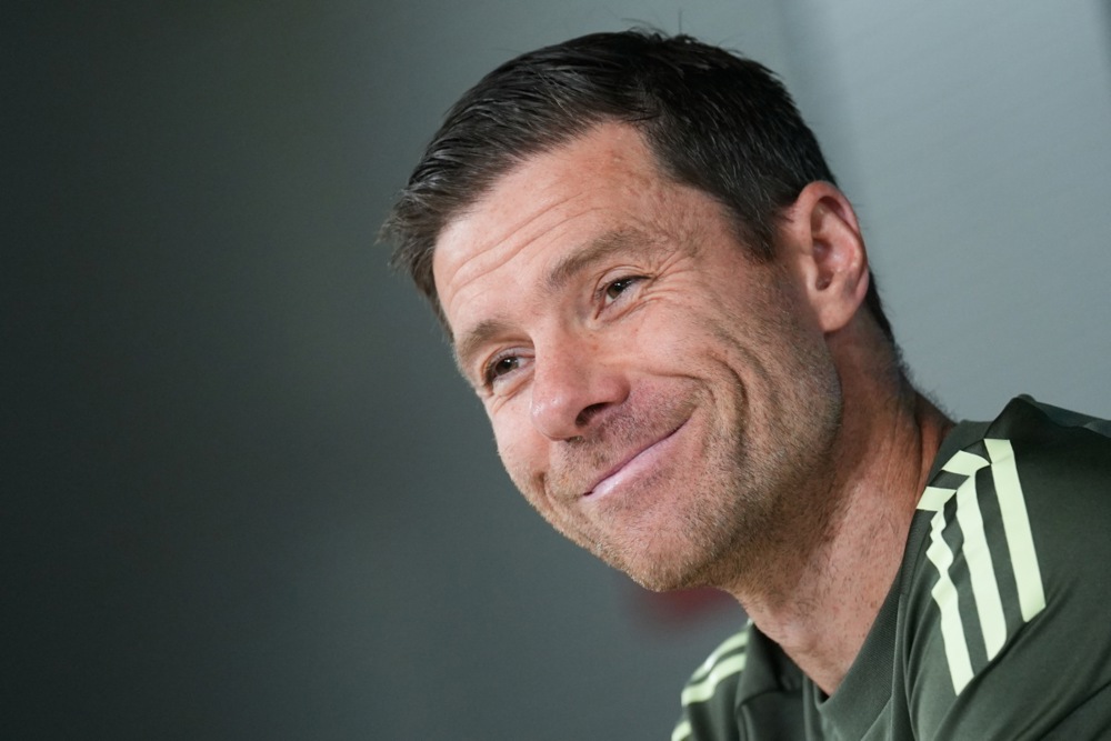 Real Madrid's head coach Xabi Alonso addresses a press conference ahead of the trip to Real Oviedo in a Spanish La Liga