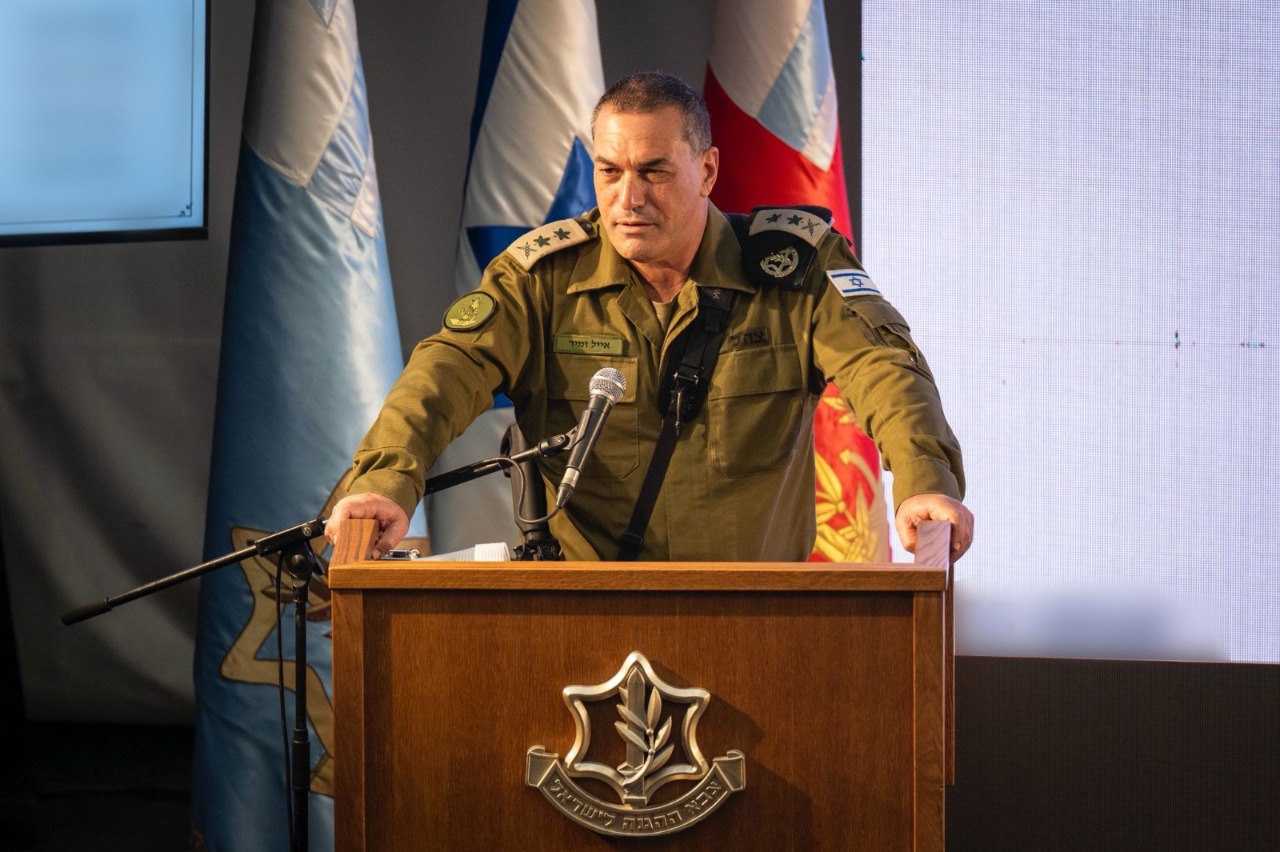 Israel’s Army Chief of Staff Eyal Zamir addresses a conference, August 18, 2025 [handout via Israel’s army]