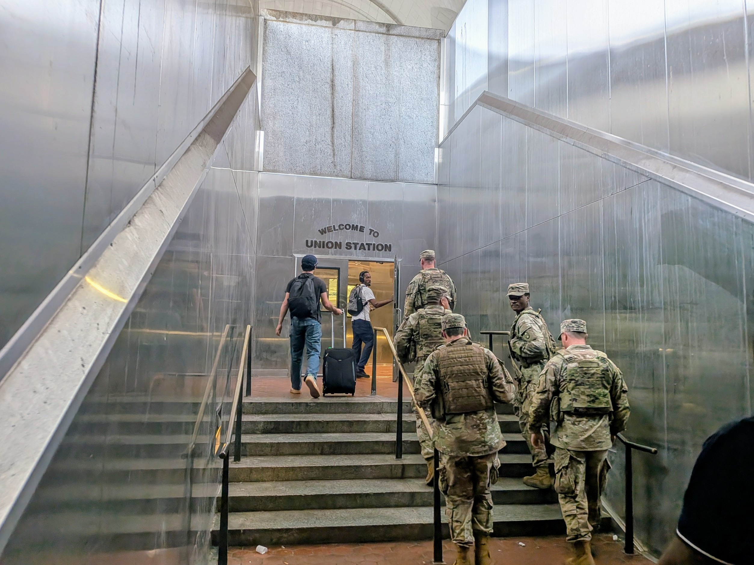 US National Guard members entering Union Station